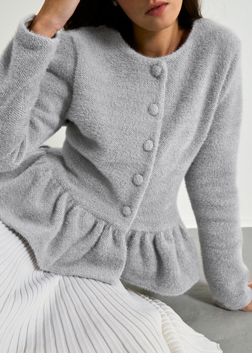 Aurora Peplum Soft Knit Cardigan | Pearl Grey