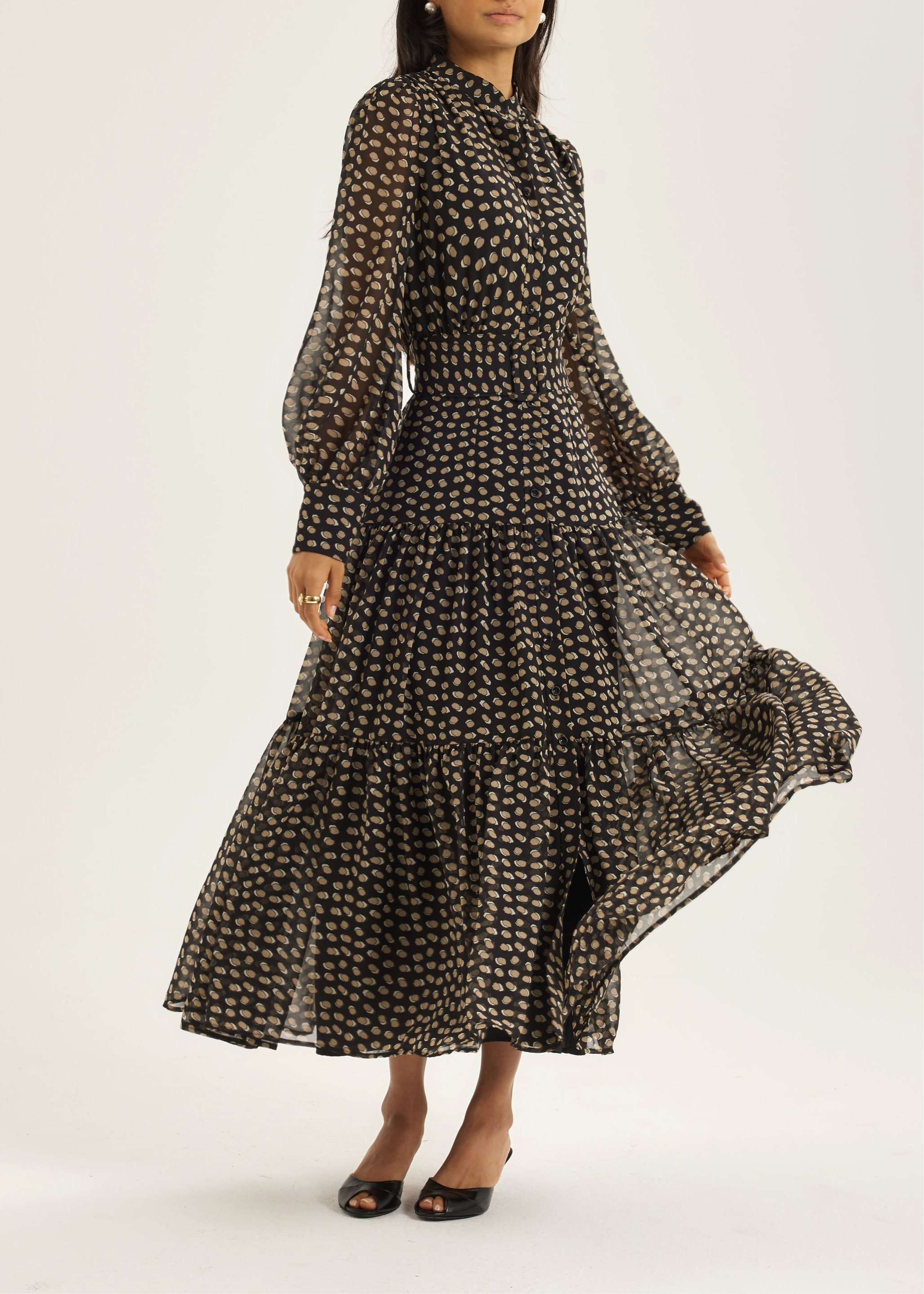 Willow Printed Belted Maxi Dress | Beige/Black