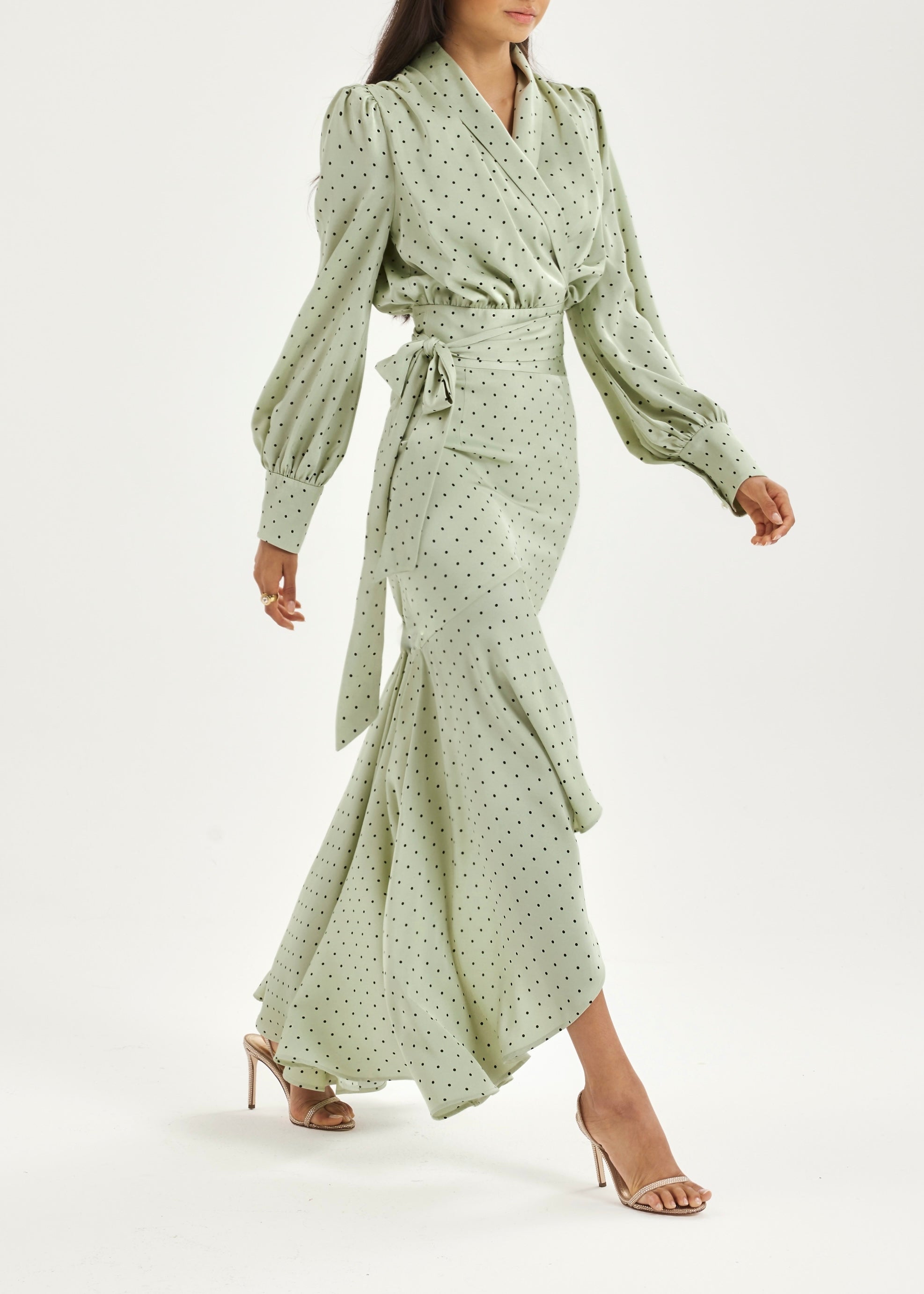 Martina Polka Dot Cascade Skirt | Matcha