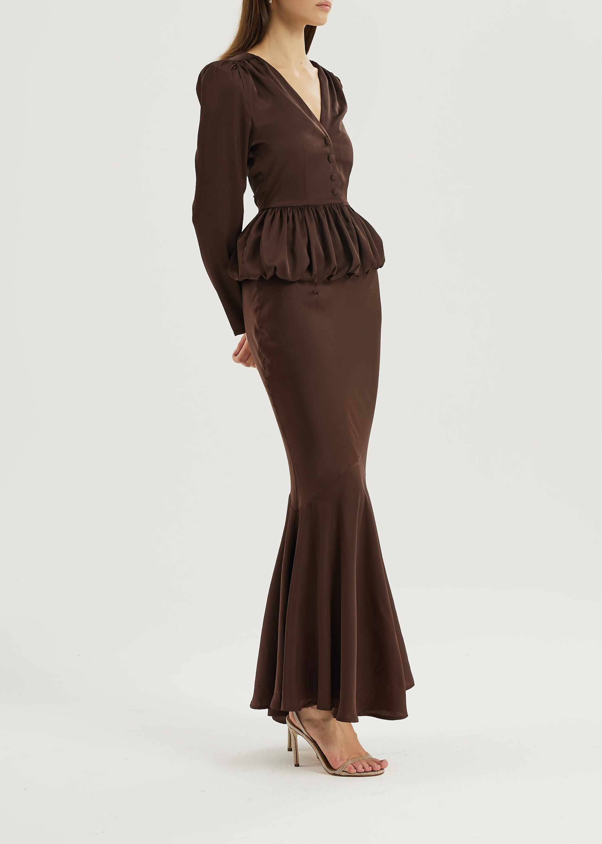 Alexandra Puffball Hem Satin Blouse | Cocoa