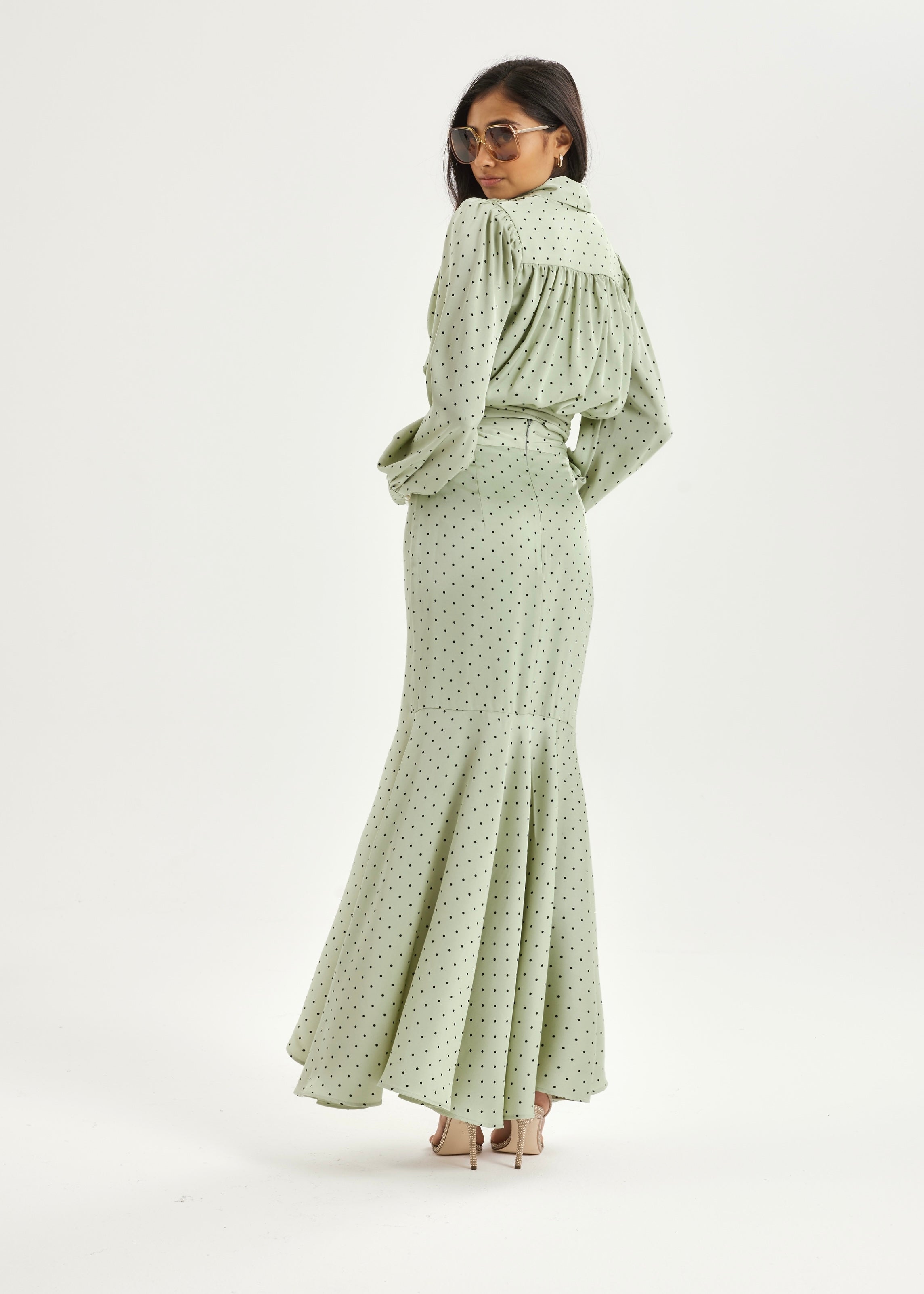 Martina Polka Dot Tie Wrap Blouse | Matcha