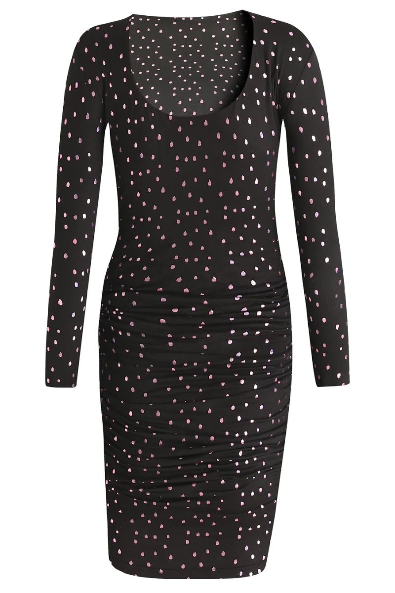 Alma Ls Turn Dress | Black Pink Holographic Dot | Kjole fra Liberté