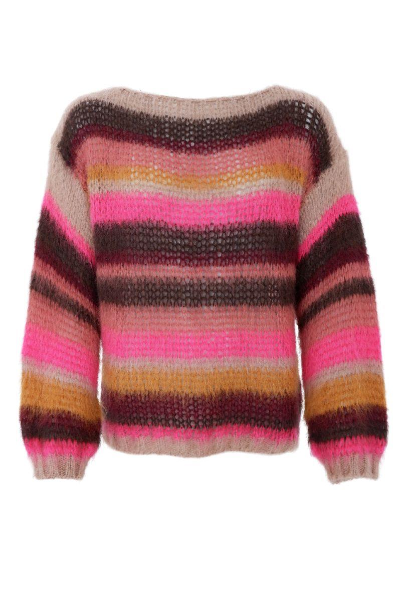 Adria Multi Striped Jumper | Berry | Strik fra Black Colour