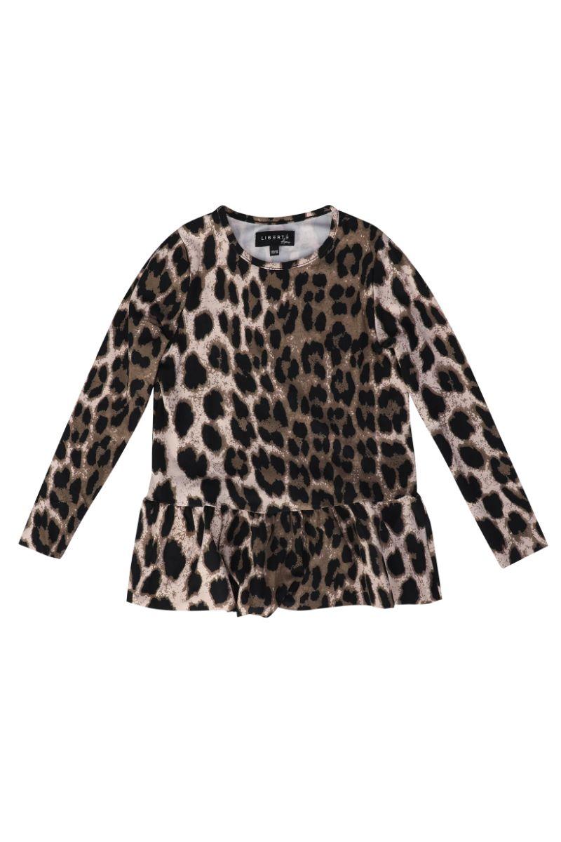 Alma Ls Frill Tshirt (Kids) | Big Lux Leo Fossil | T-Shirt fra Liberté Ami