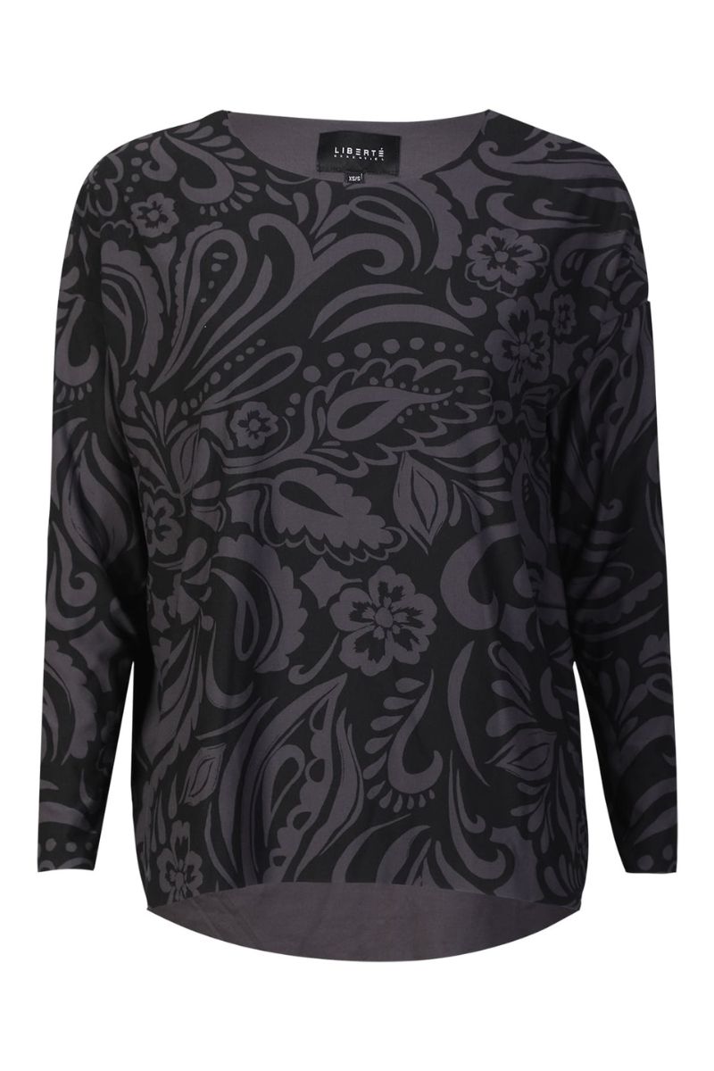 Alma Ls Top | Dark Grey Black Tia | Bluse fra Liberté
