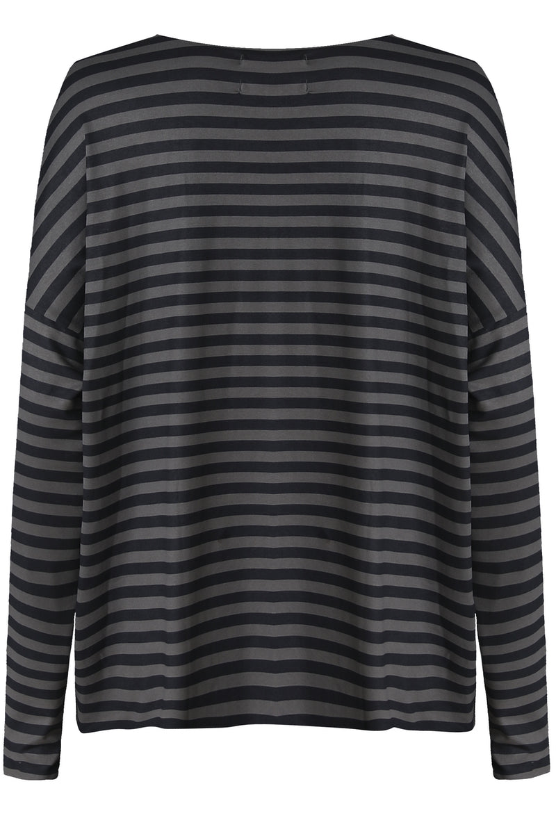 Alma Ls Top | Dark Grey Black Stripe | Bluse fra Liberté