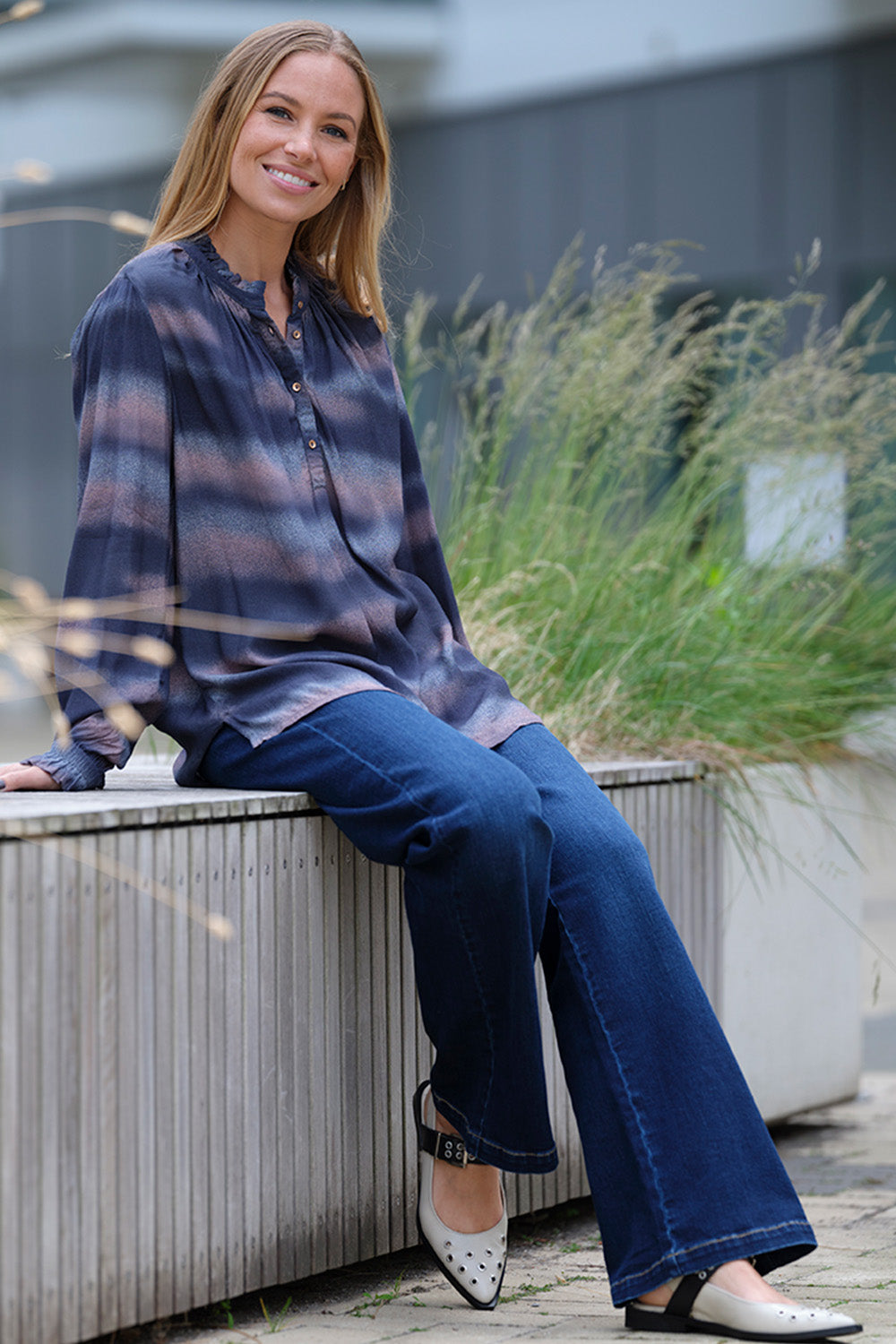 Agnes Blouse | Grey Blue | Bluse fra Prepair