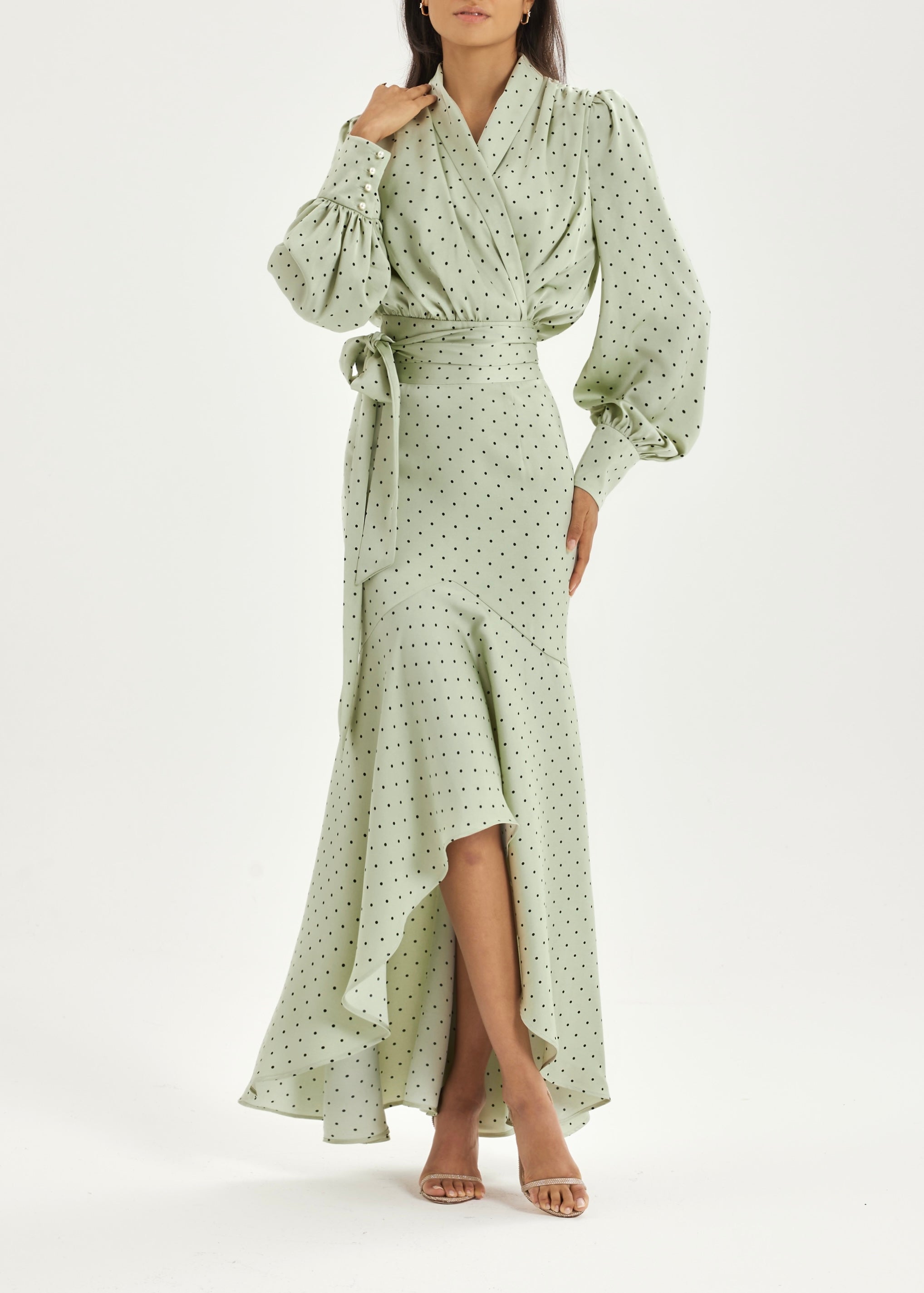 Martina Polka Dot Tie Wrap Blouse | Matcha