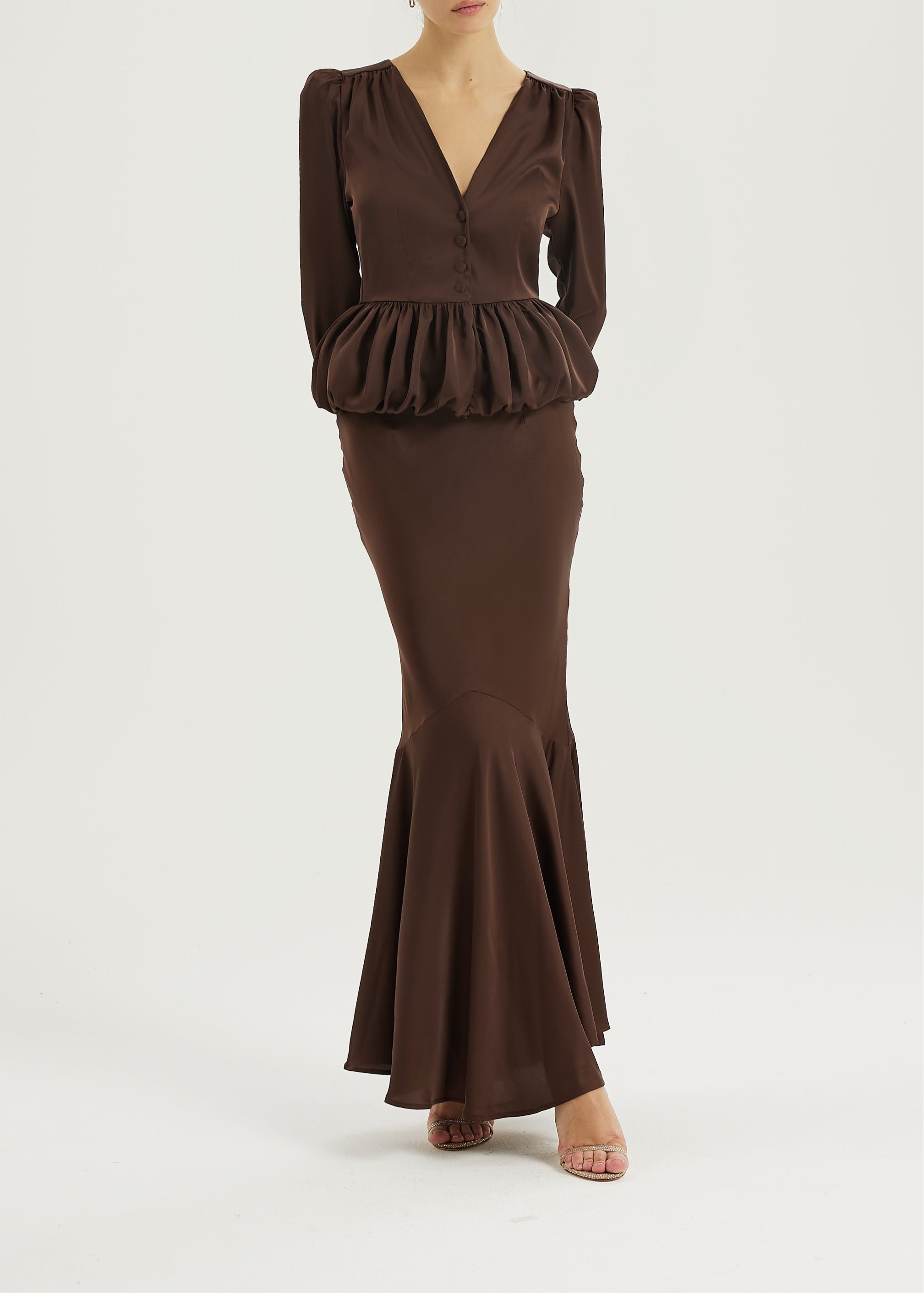 Bianca Bias Cut Peplum Elegance Skirt | Cocoa