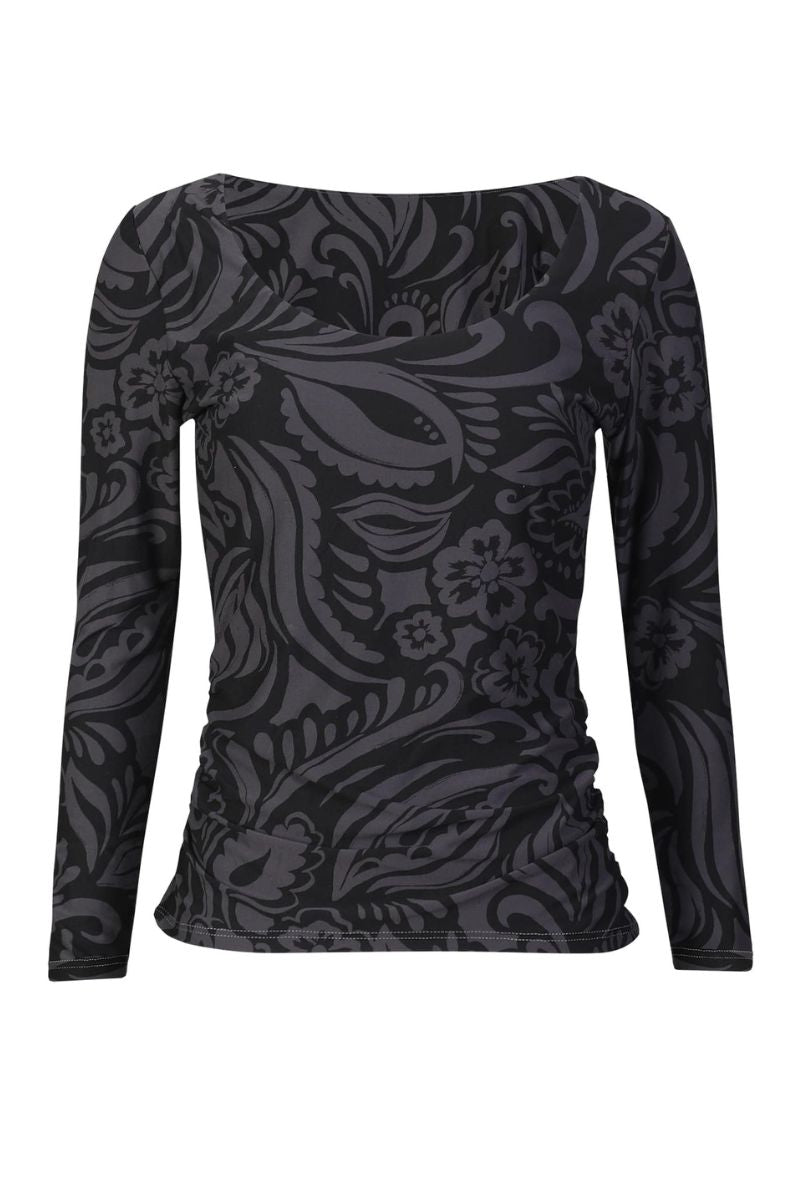 Alma Ls Turn Top | Dark Grey Black Tia | Vendbar bluse fra Liberté