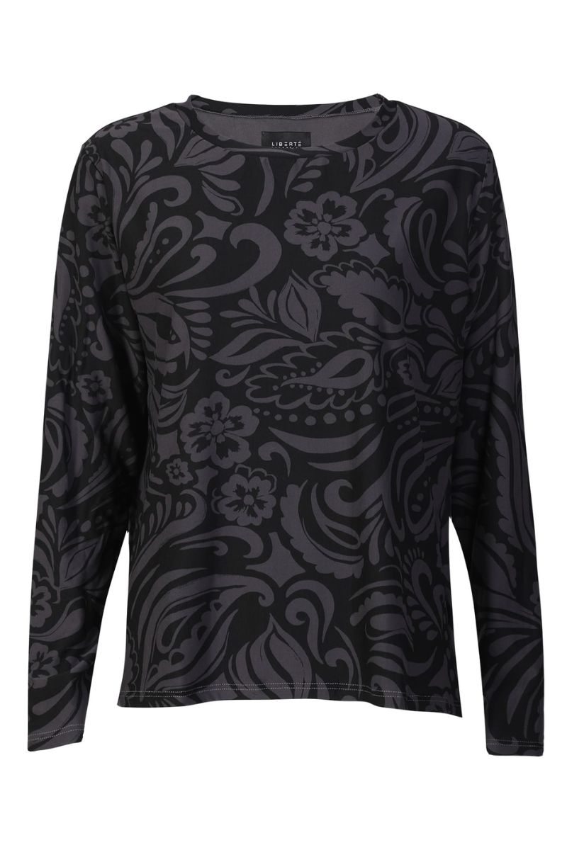Alma Ls U Tshirt | Dark Grey Black Tia | Bluse fra Liberté