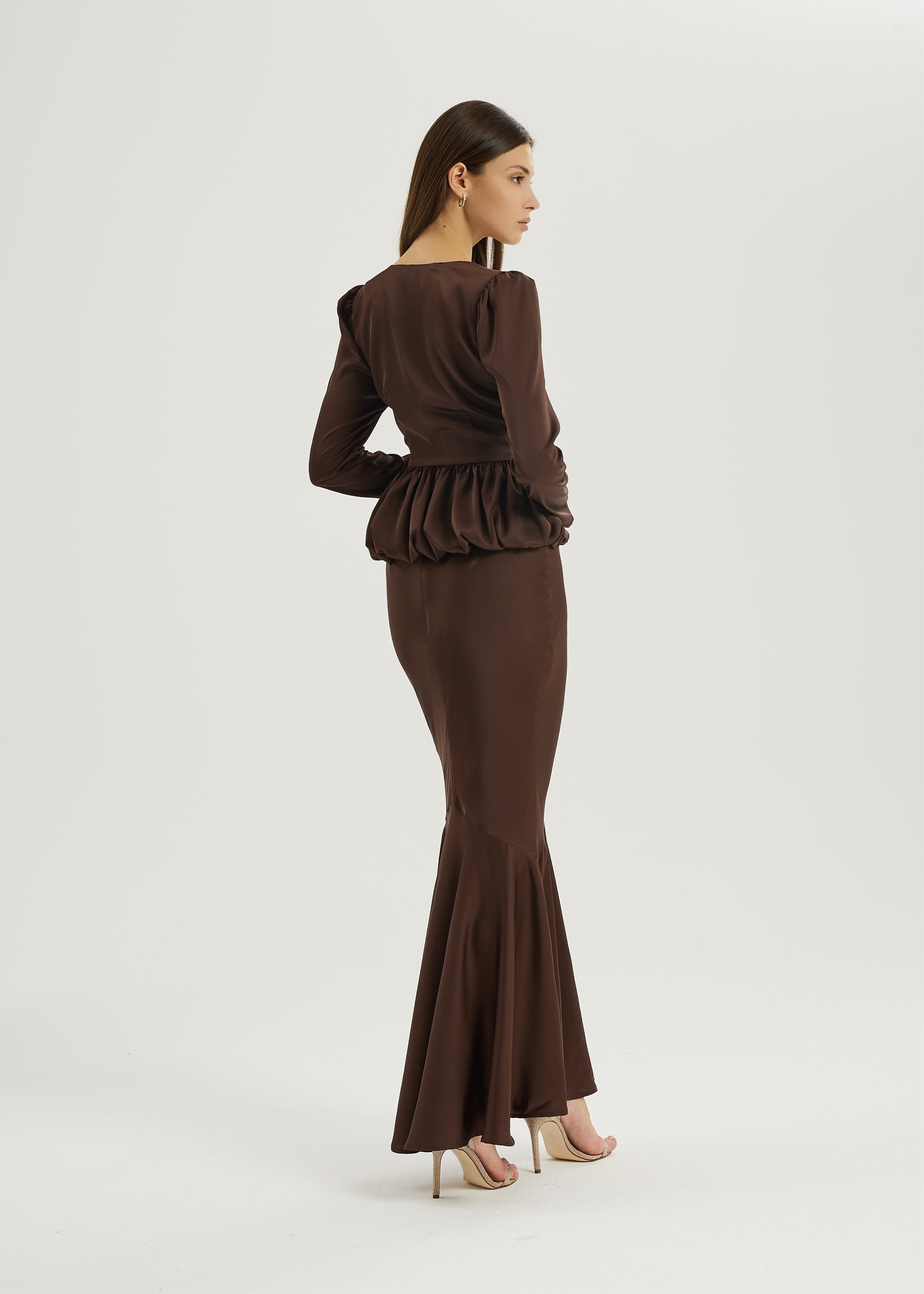 Bianca Bias Cut Peplum Elegance Skirt | Cocoa