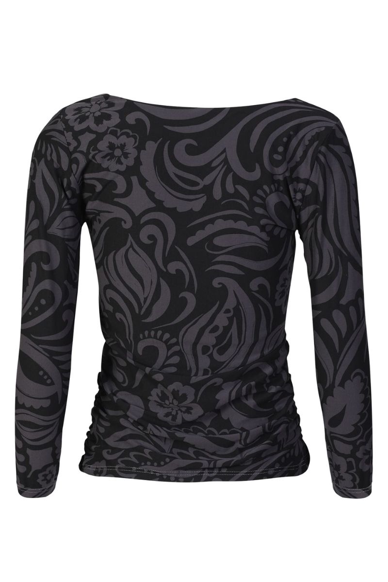 Alma Ls Turn Top | Dark Grey Black Tia | Vendbar bluse fra Liberté