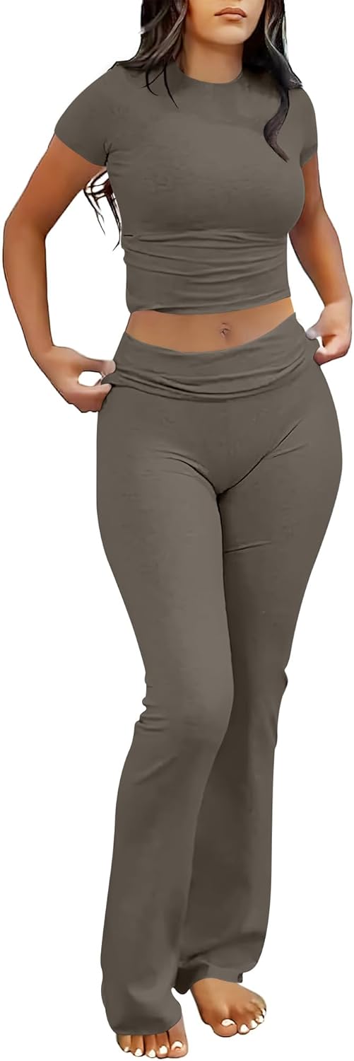 ANRABESS DAME LONGWEAR – TRENDY 2-DELT SETT MED FLAREBUKSE & CROP TOP