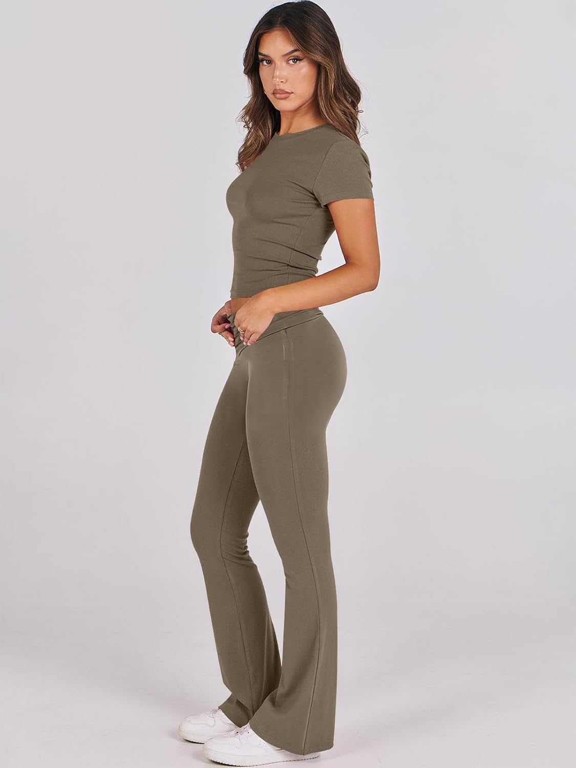 ANRABESS DAME LONGWEAR – TRENDY 2-DELT SETT MED FLAREBUKSE & CROP TOP