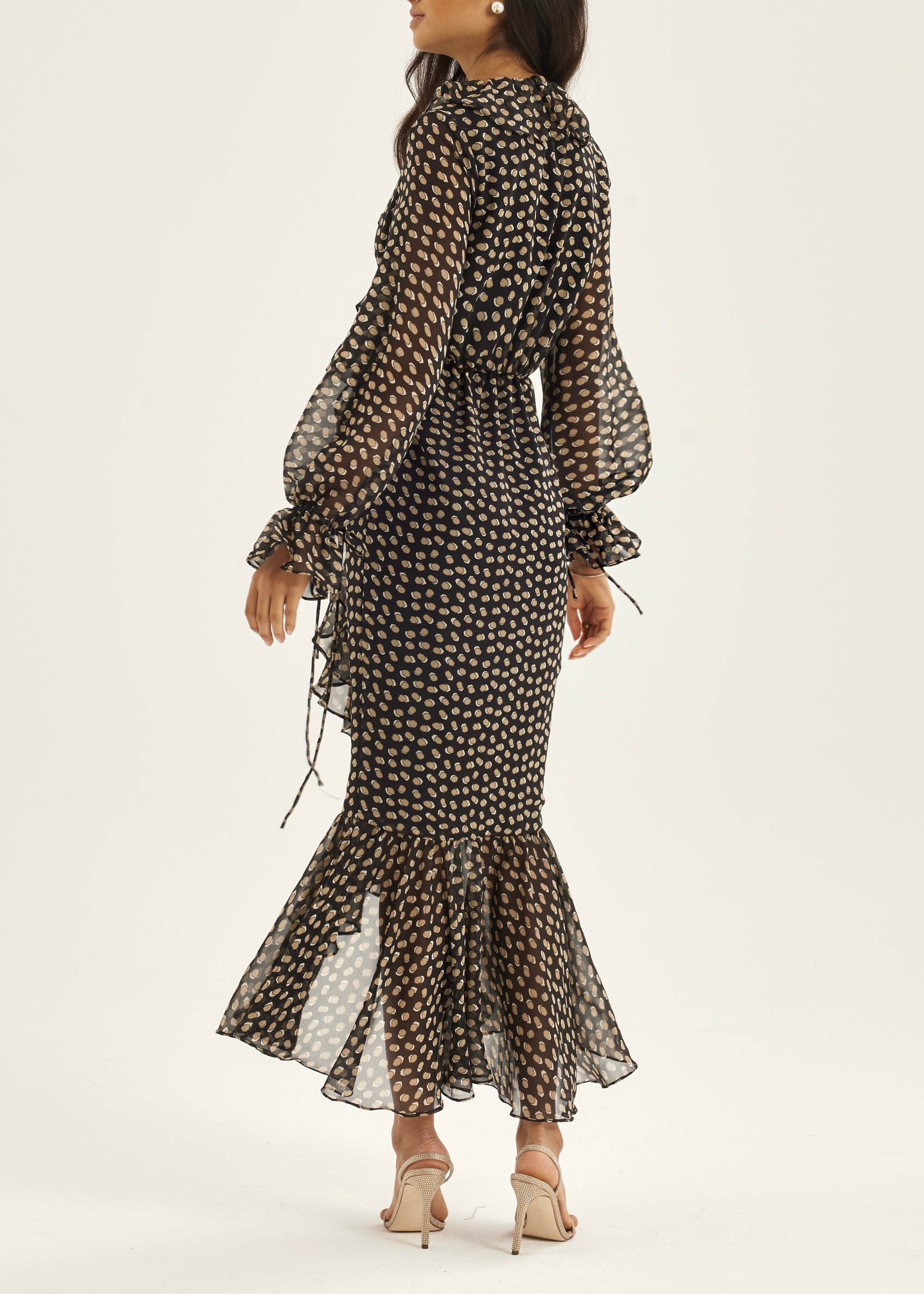 Meryl Tie Wrap Printed Maxi Dress | Black/Brown