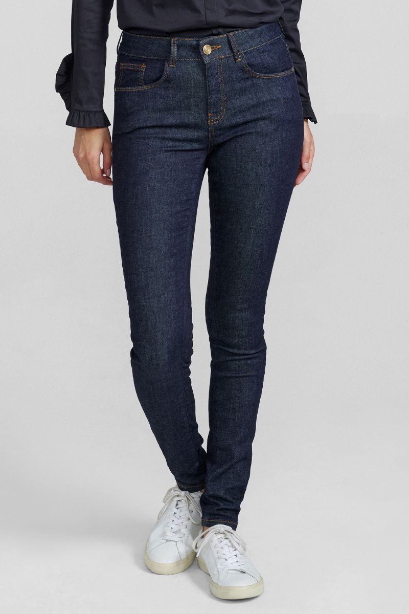 Alli Cover Jeans | Dark Blue | Højttaljet slim fit jeans fra Mos Mosh