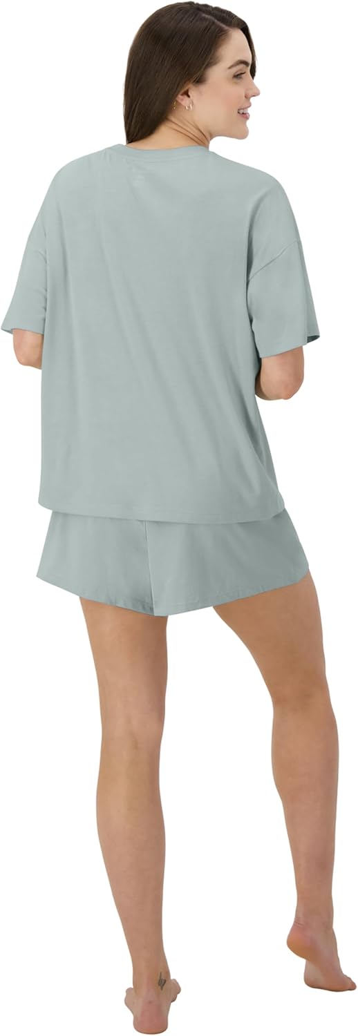 HANES DAME LOUNGE SETT | SUPERSOFT BOXY T-SKJORTE & SHORTS | 2-DELT SALONGWEAR FOR HVERDAG & SØVN