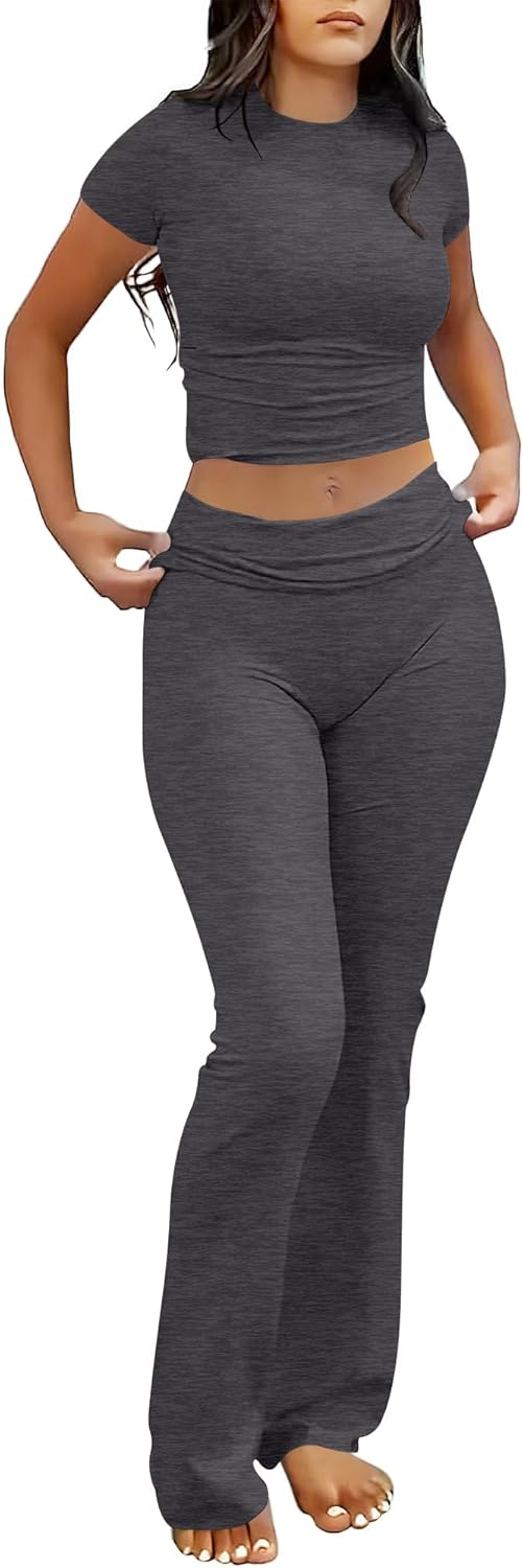 ANRABESS DAME LONGWEAR – TRENDY 2-DELT SETT MED FLAREBUKSE & CROP TOP