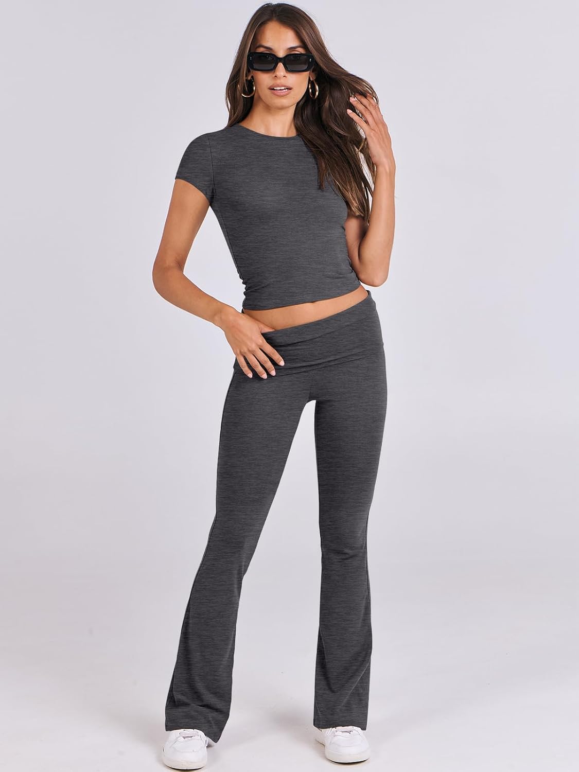 ANRABESS DAME LONGWEAR – TRENDY 2-DELT SETT MED FLAREBUKSE & CROP TOP