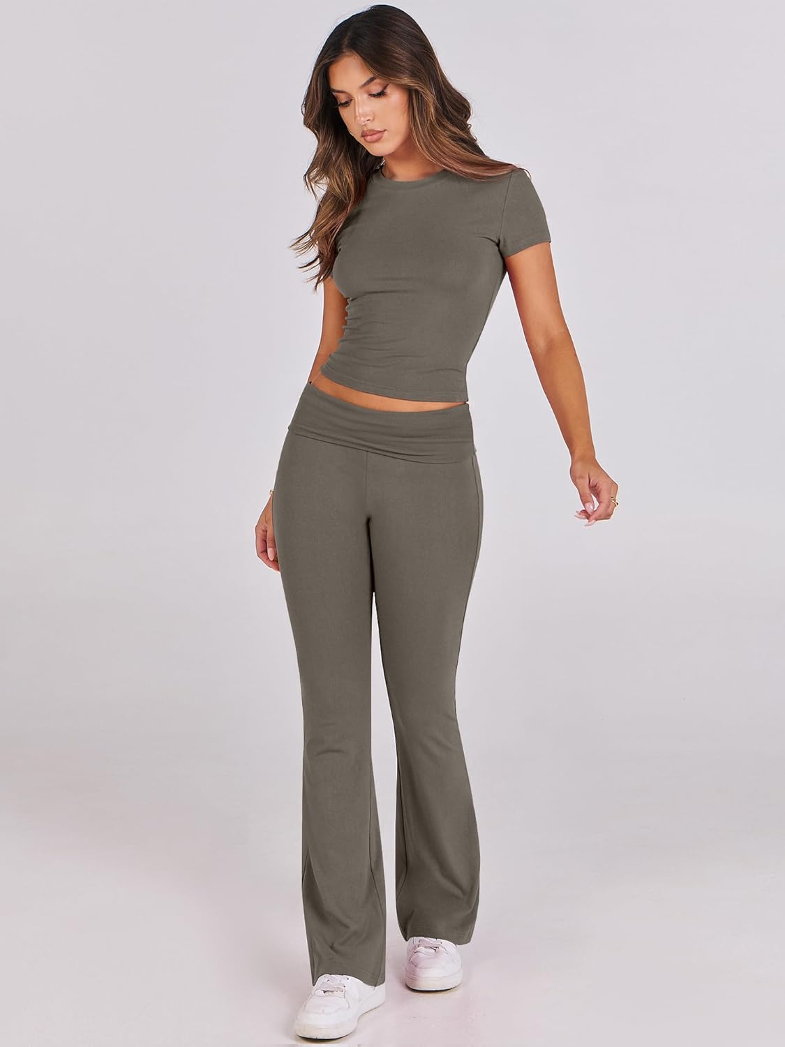 ANRABESS DAME LONGWEAR – TRENDY 2-DELT SETT MED FLAREBUKSE & CROP TOP