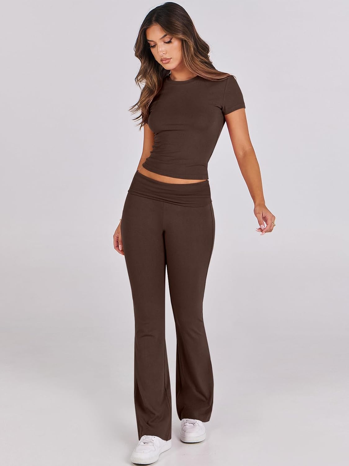 ANRABESS DAME LONGWEAR – TRENDY 2-DELT SETT MED FLAREBUKSE & CROP TOP