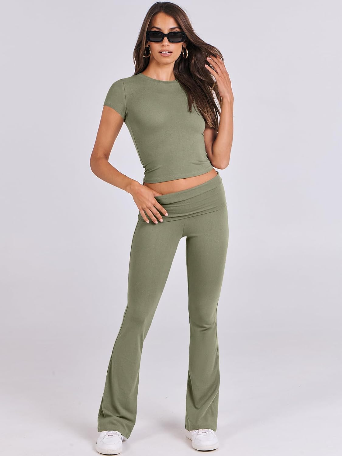 ANRABESS DAME LONGWEAR – TRENDY 2-DELT SETT MED FLAREBUKSE & CROP TOP