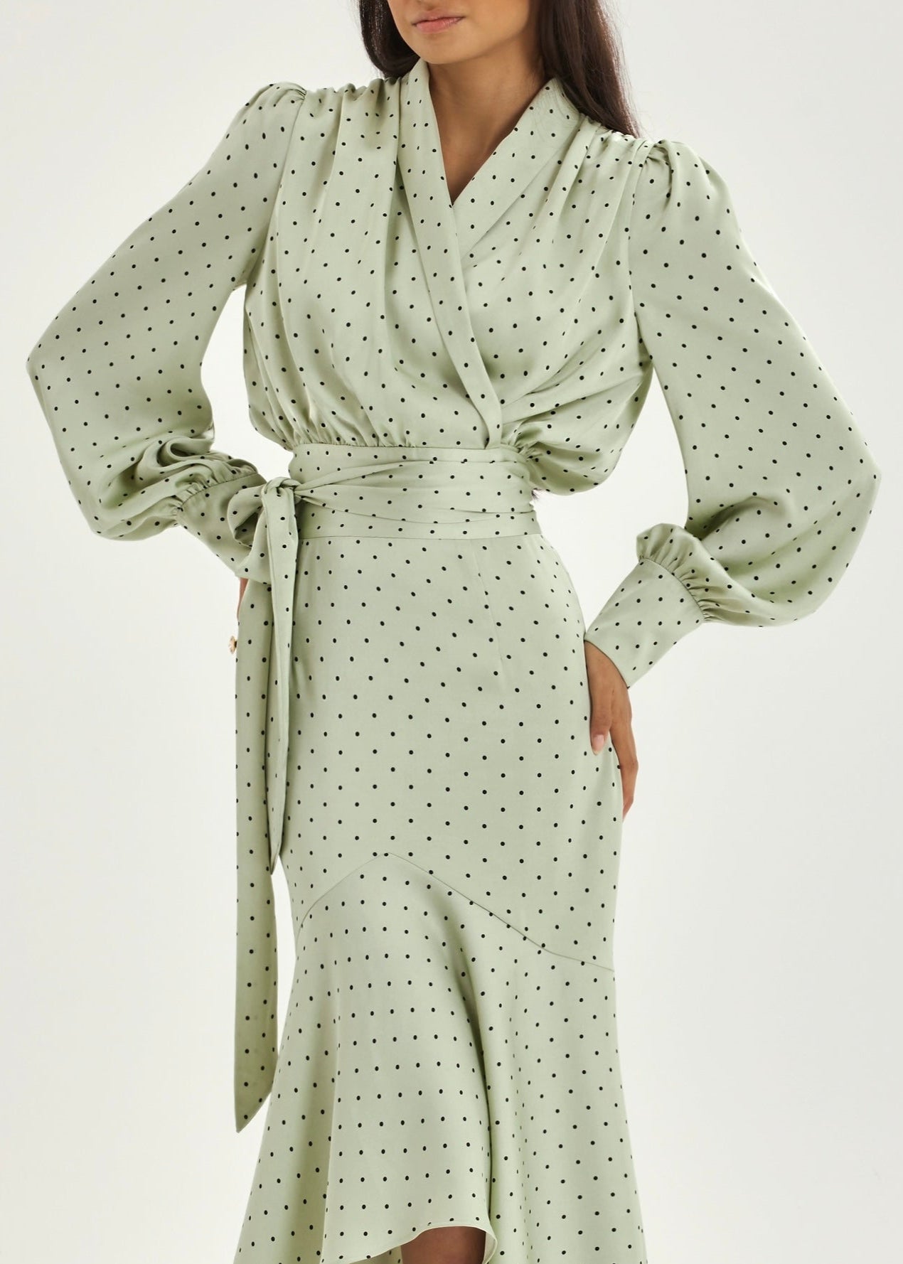 Martina Polka Dot Tie Wrap Blouse | Matcha