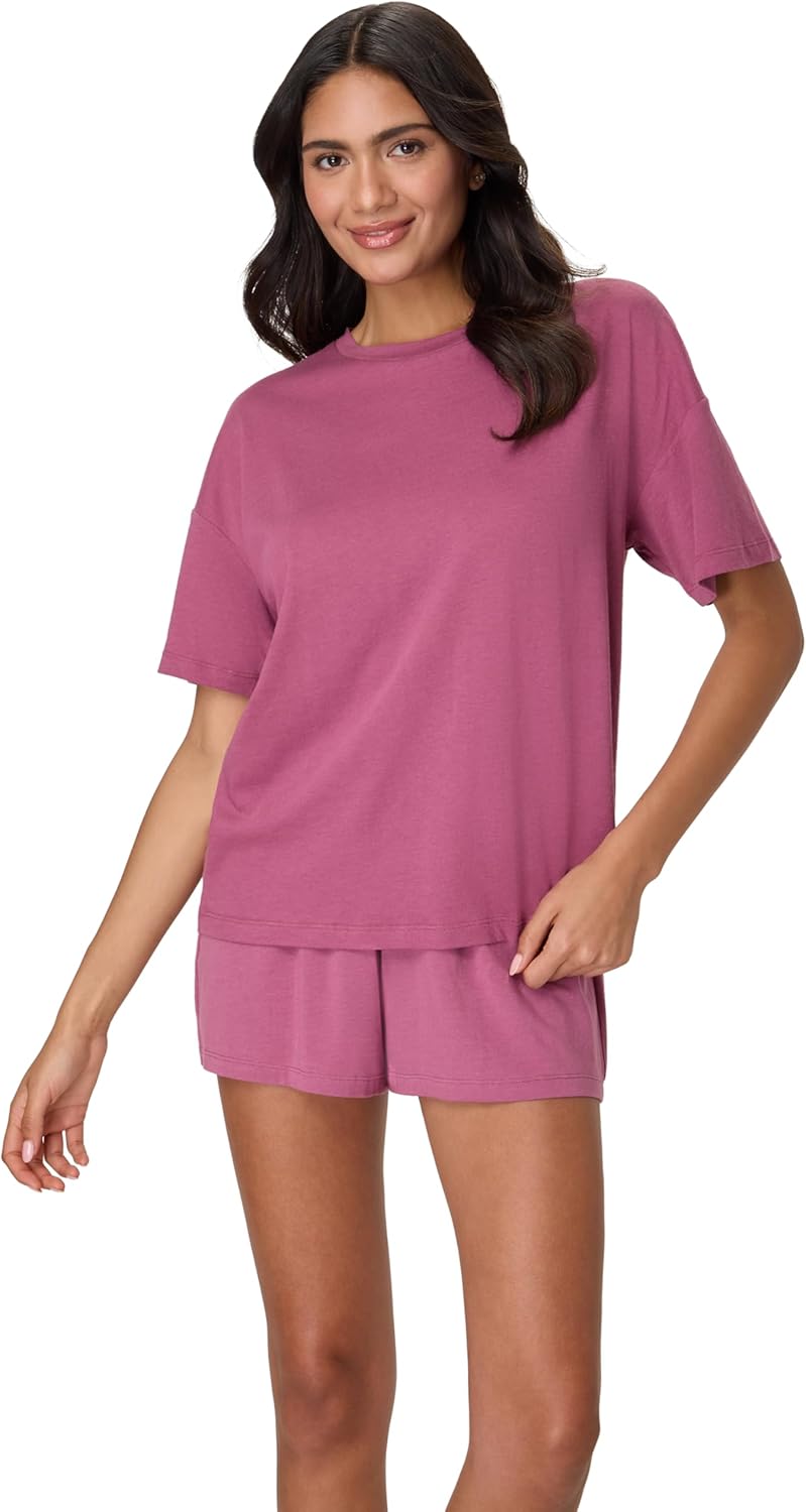 HANES DAME LOUNGE SETT | SUPERSOFT BOXY T-SKJORTE & SHORTS | 2-DELT SALONGWEAR FOR HVERDAG & SØVN