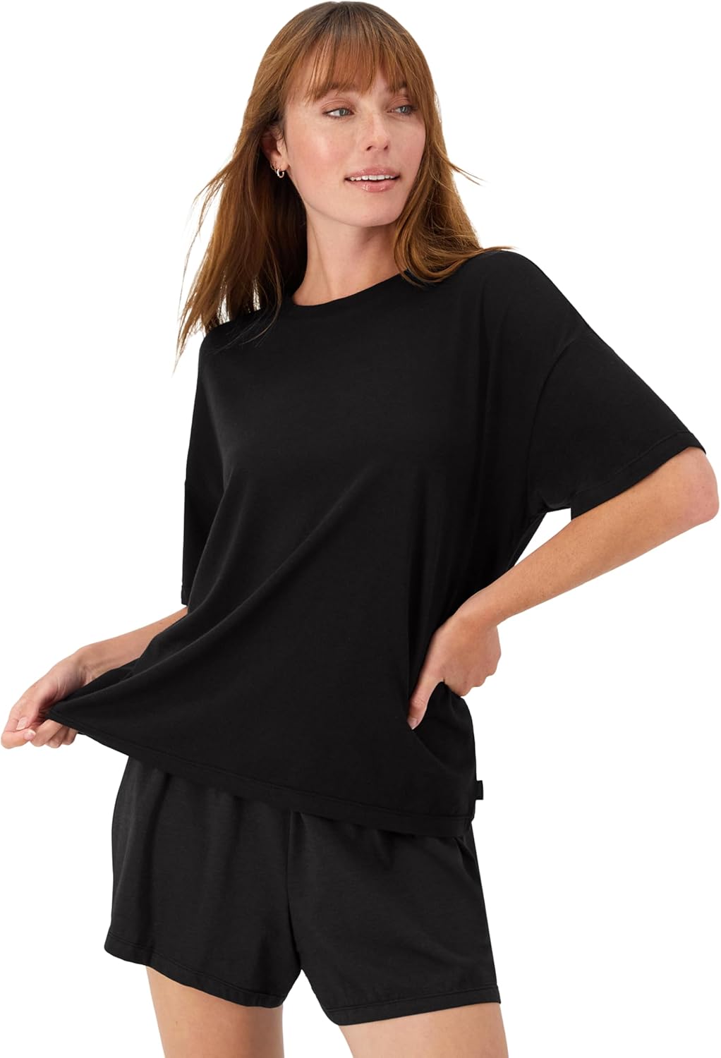 HANES DAME LOUNGE SETT | SUPERSOFT BOXY T-SKJORTE & SHORTS | 2-DELT SALONGWEAR FOR HVERDAG & SØVN