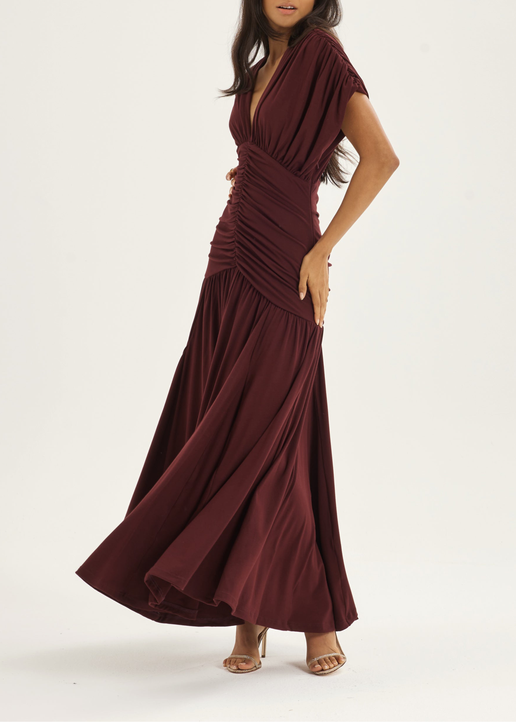 Alaina Drapert Paneldrøm Kjole | Merlot