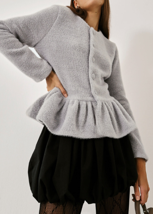 Aurora Peplum Soft Knit Cardigan | Pearl Grey