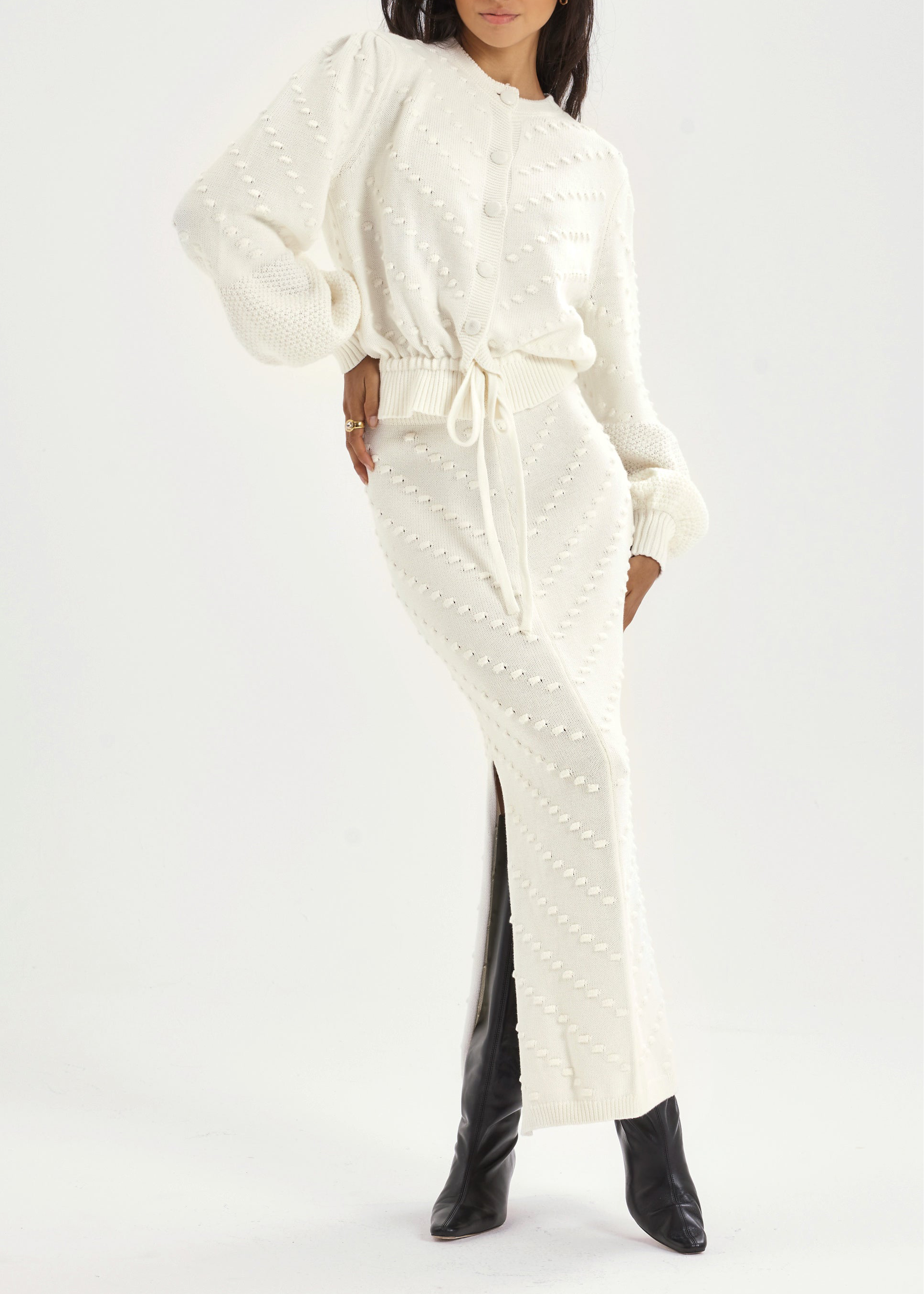 Freya Textured Cotton Cardigan | Ivory