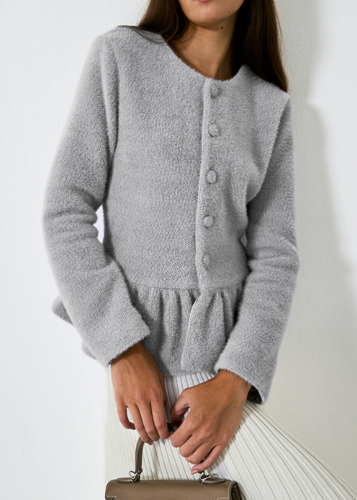 Aurora Peplum Soft Knit Cardigan | Pearl Grey