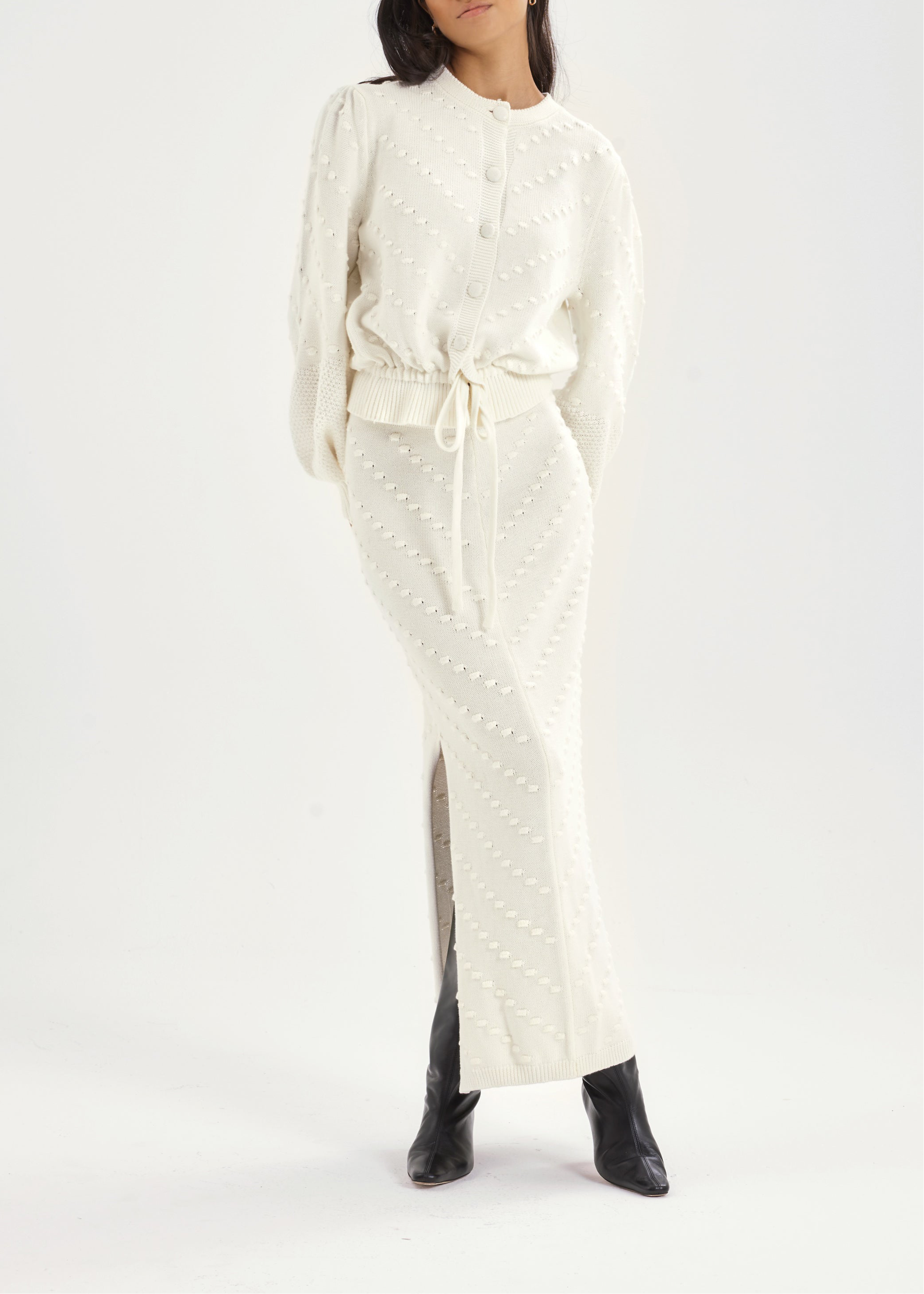 Freya Textured Cotton Cardigan | Ivory