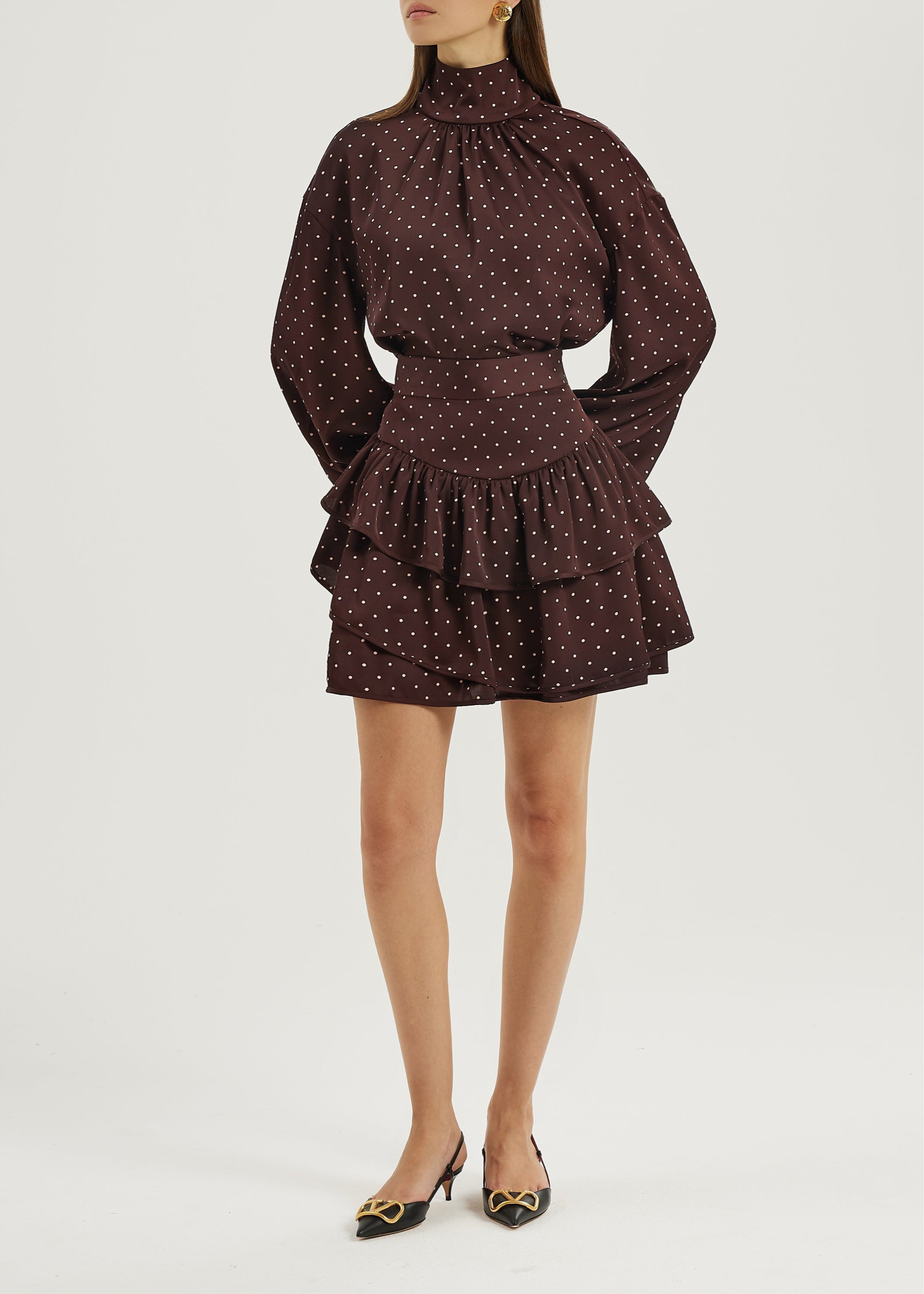 Anita Polka Volume Sleeve Blouse | Merlot