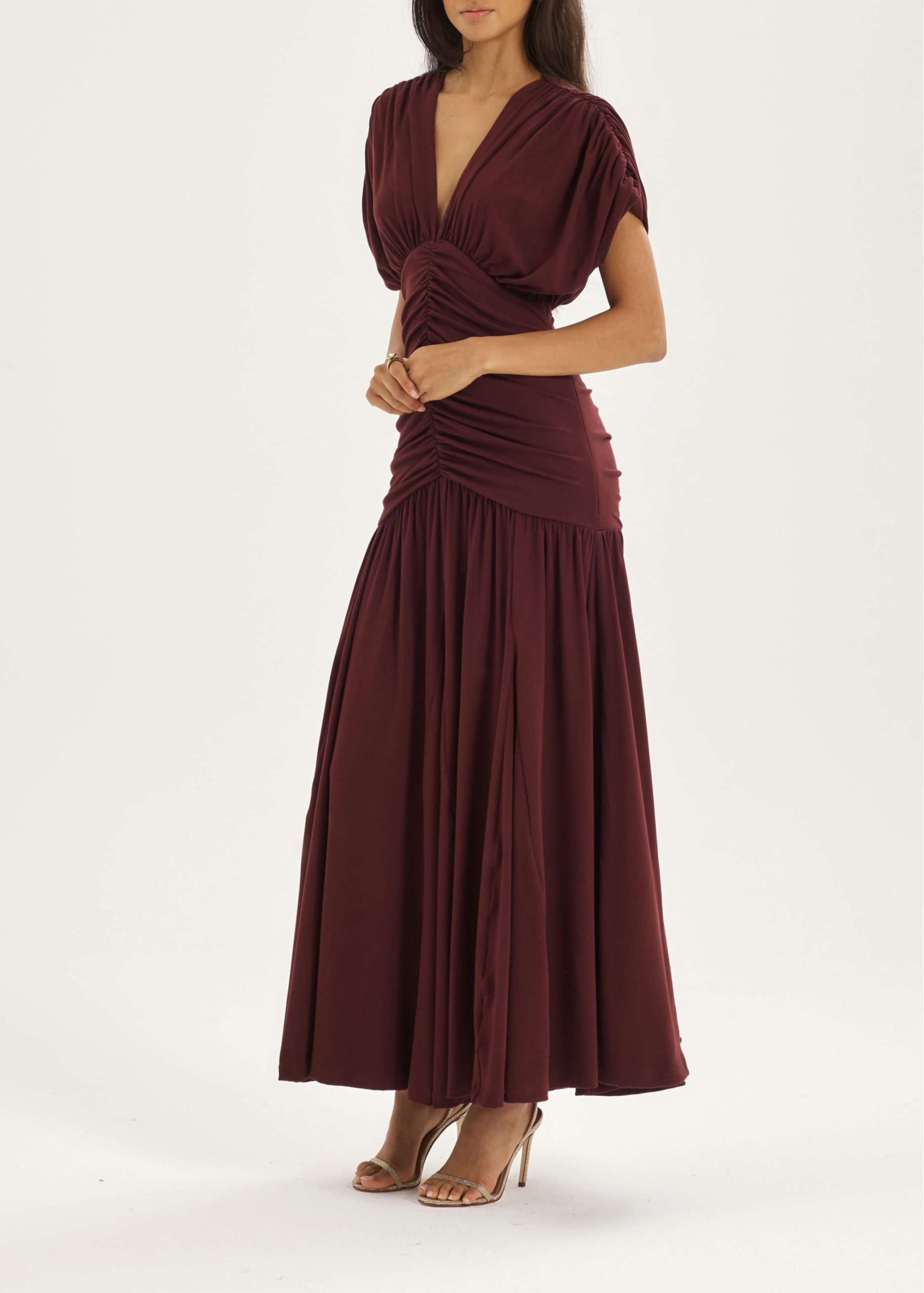 Alaina Drapert Paneldrøm Kjole | Merlot