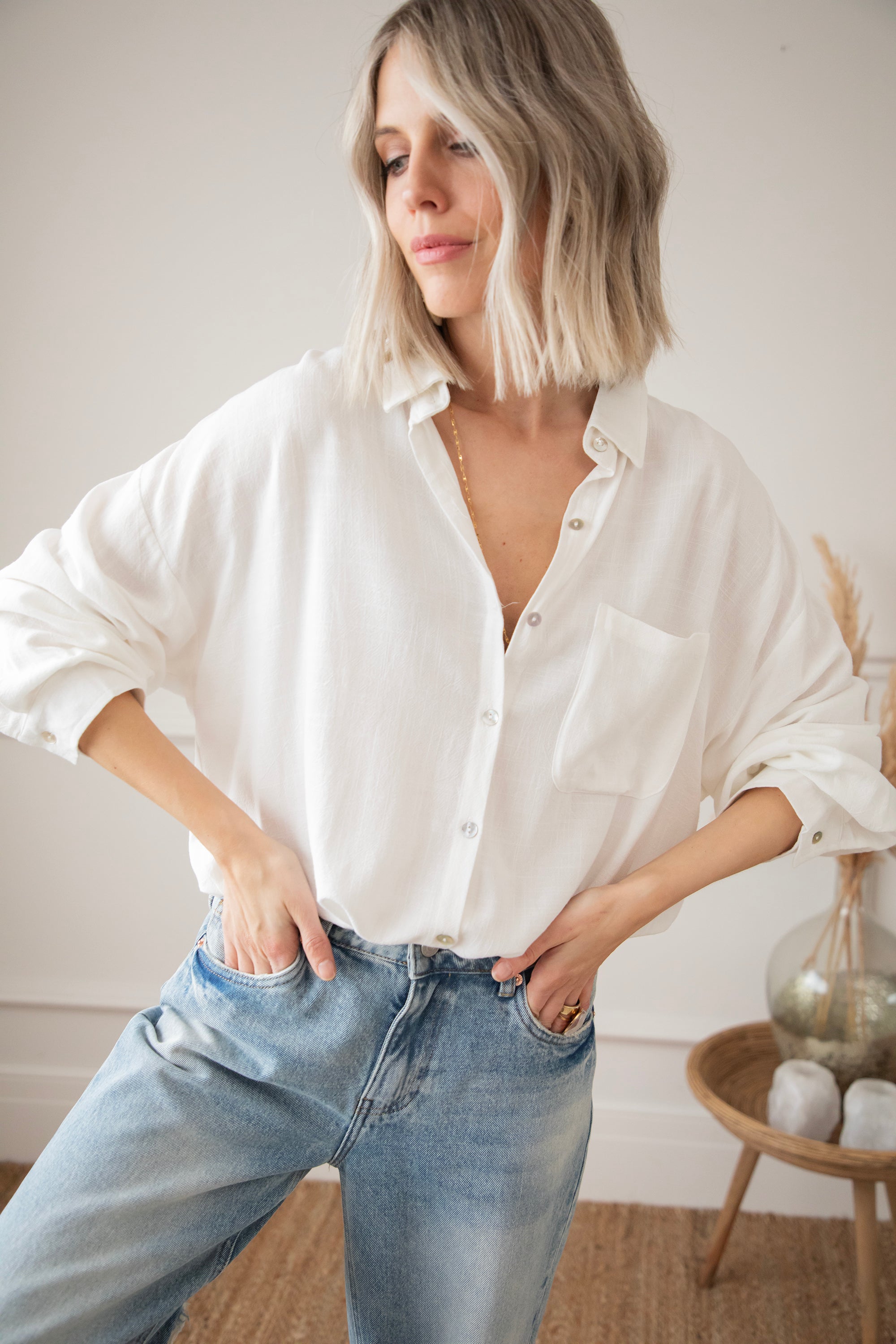 LØS LINBLUSE – BEIGE | OVERSIZE TRENDY SOMMERBLUSSE