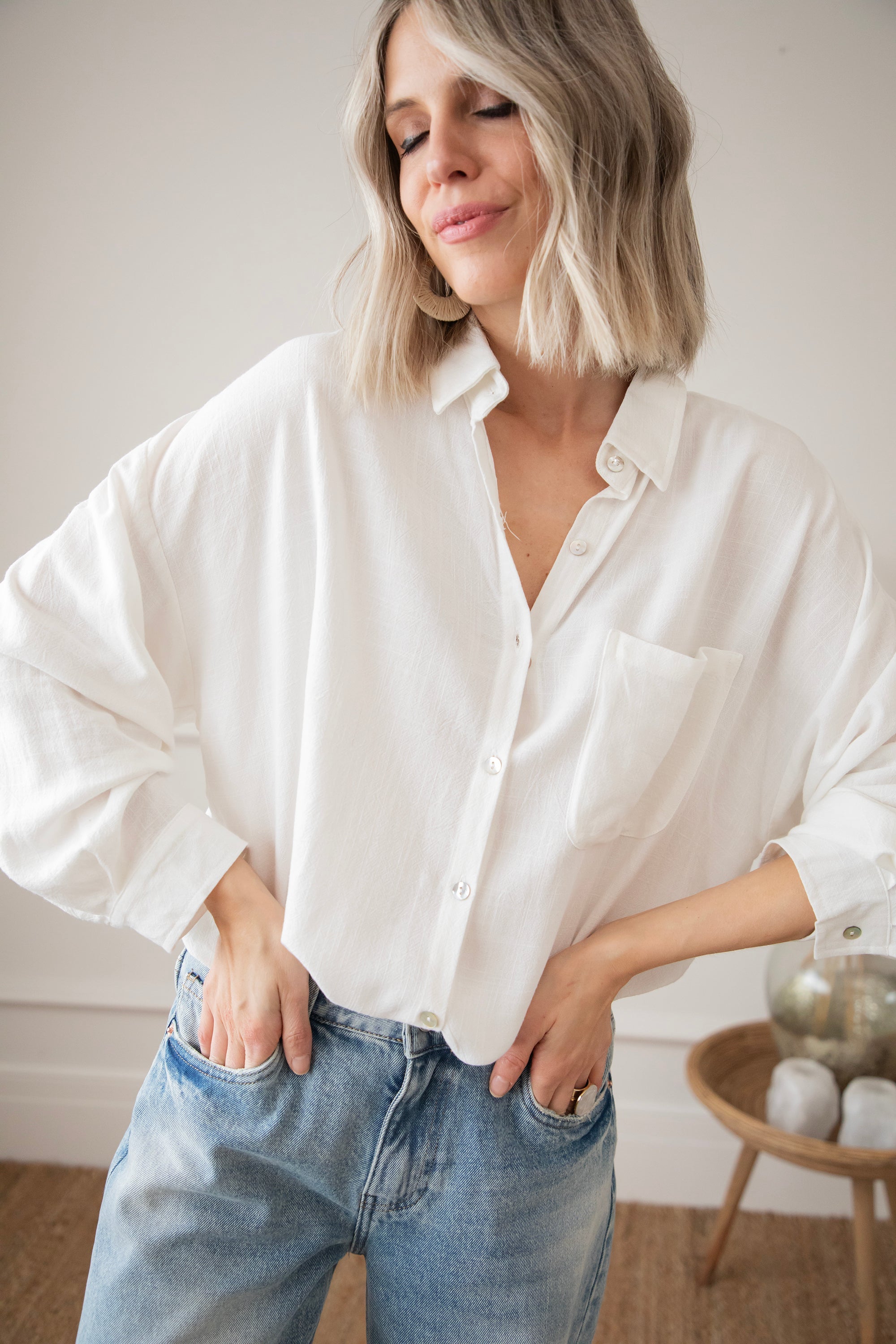 LØS LINBLUSE – BEIGE | OVERSIZE TRENDY SOMMERBLUSSE