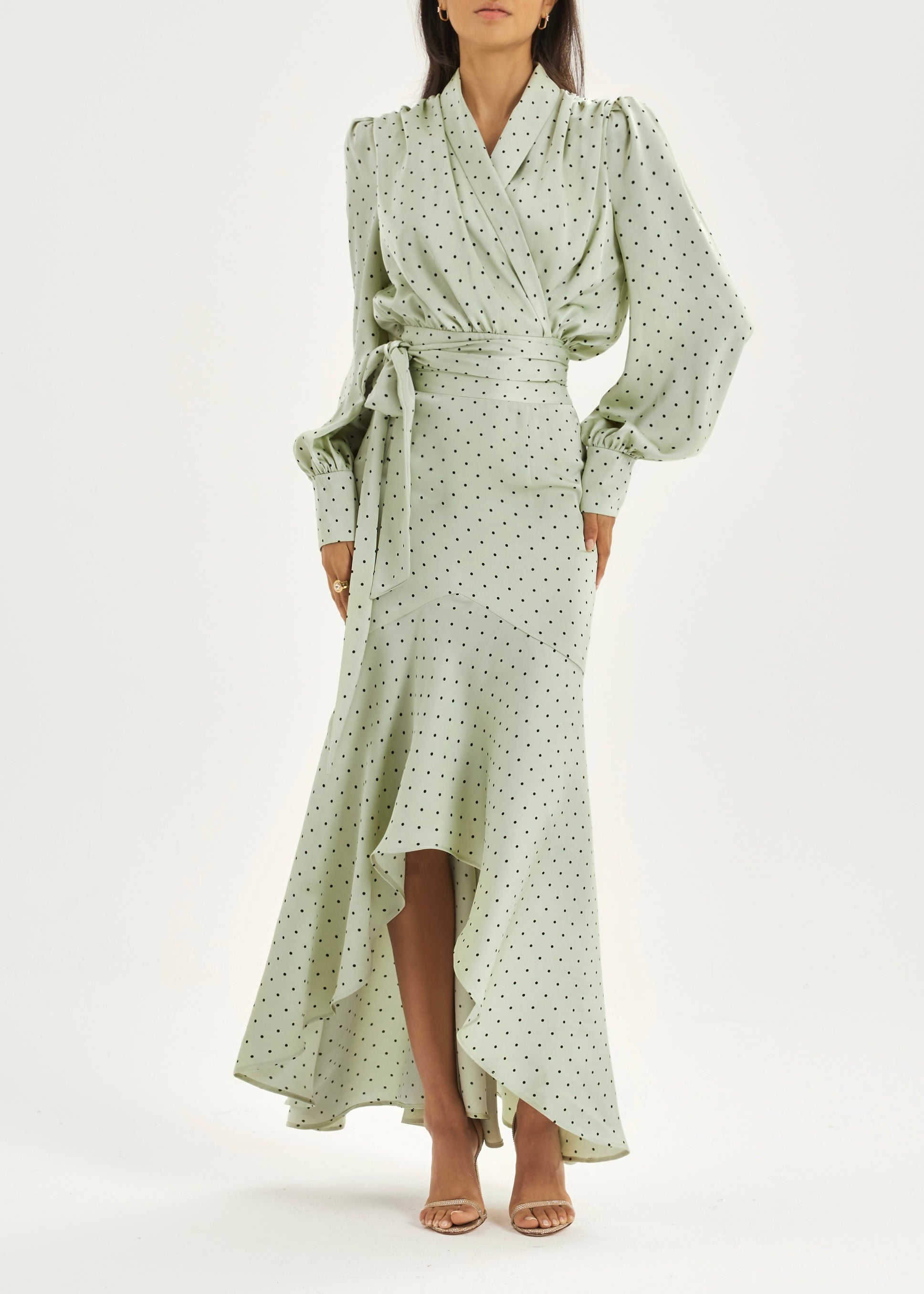 Martina Polka Dot Tie Wrap Blouse | Matcha