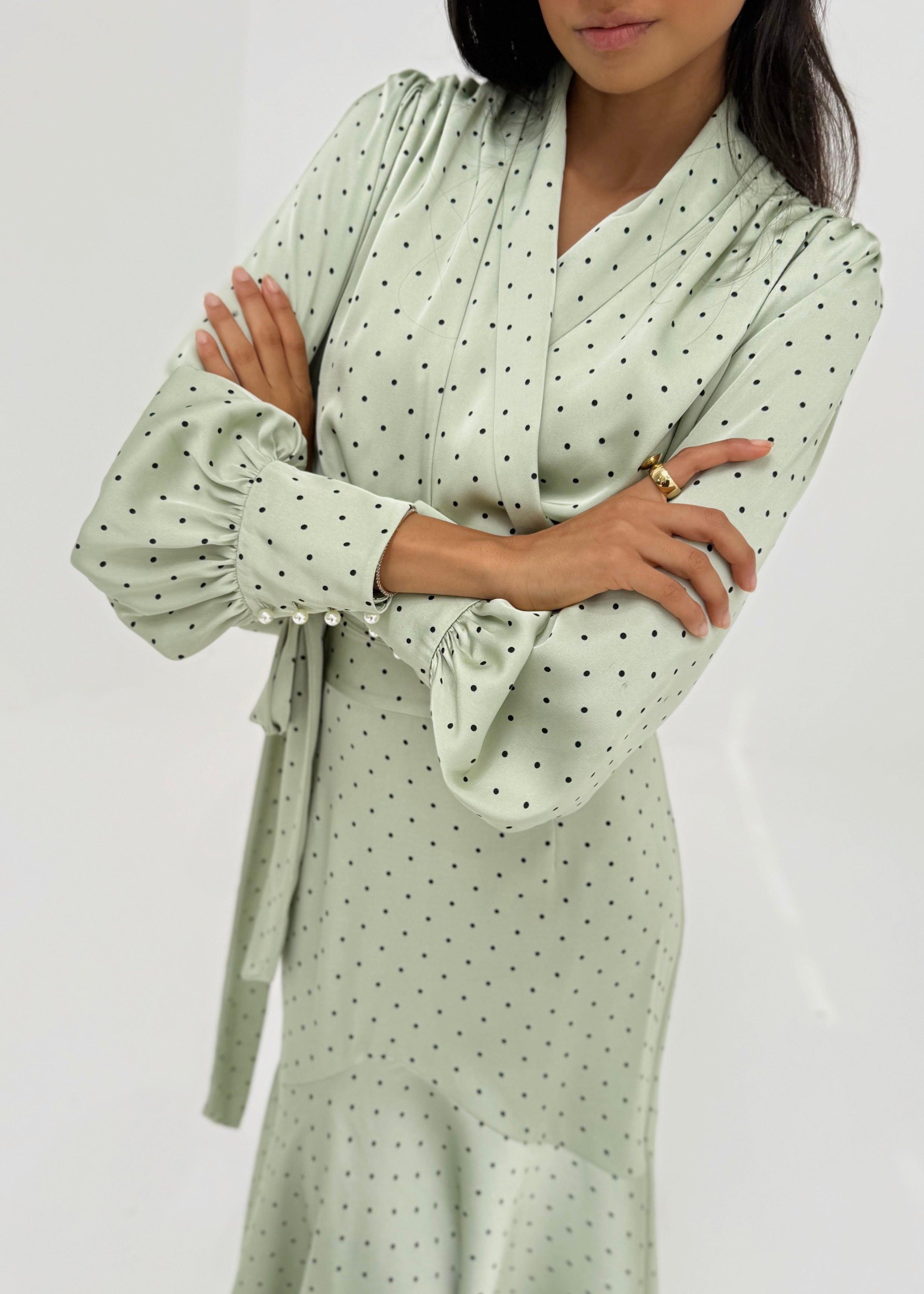 Martina Polka Dot Tie Wrap Blouse | Matcha
