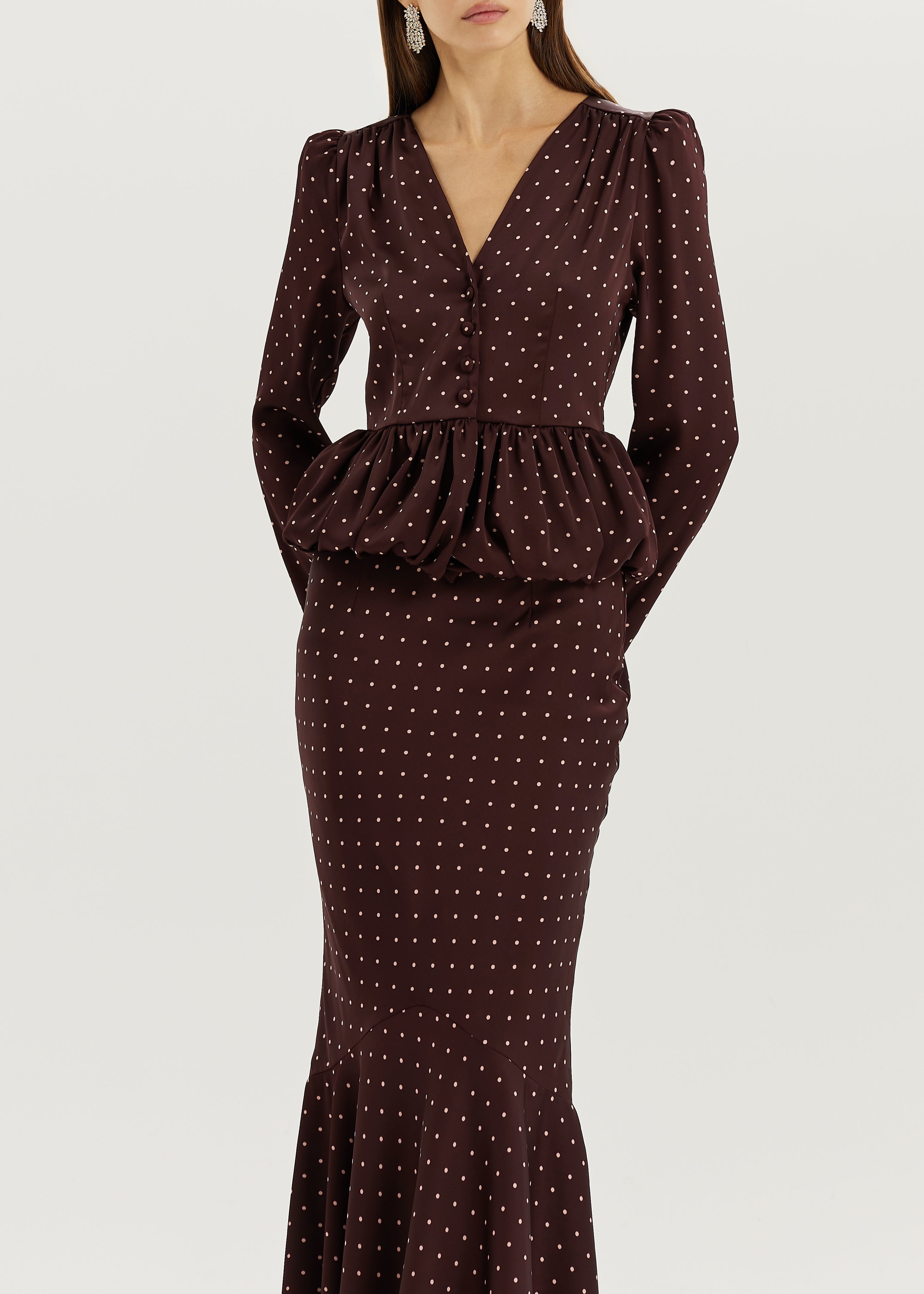 Bianca Polka Bias Cut Elegance Skirt | Merlot