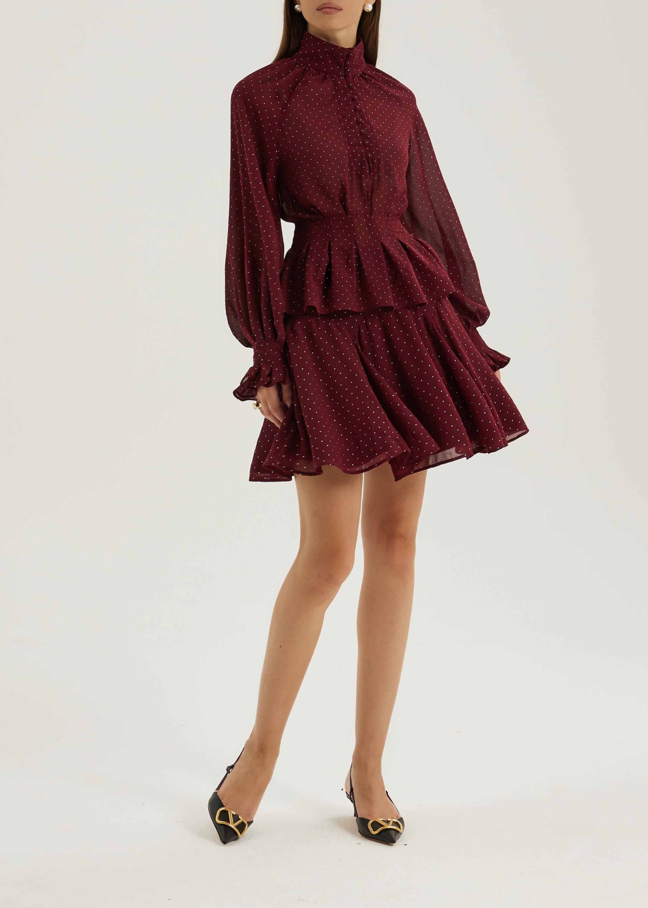 Allegra Flounce Polka Dot Skirt | Merlot/Gold