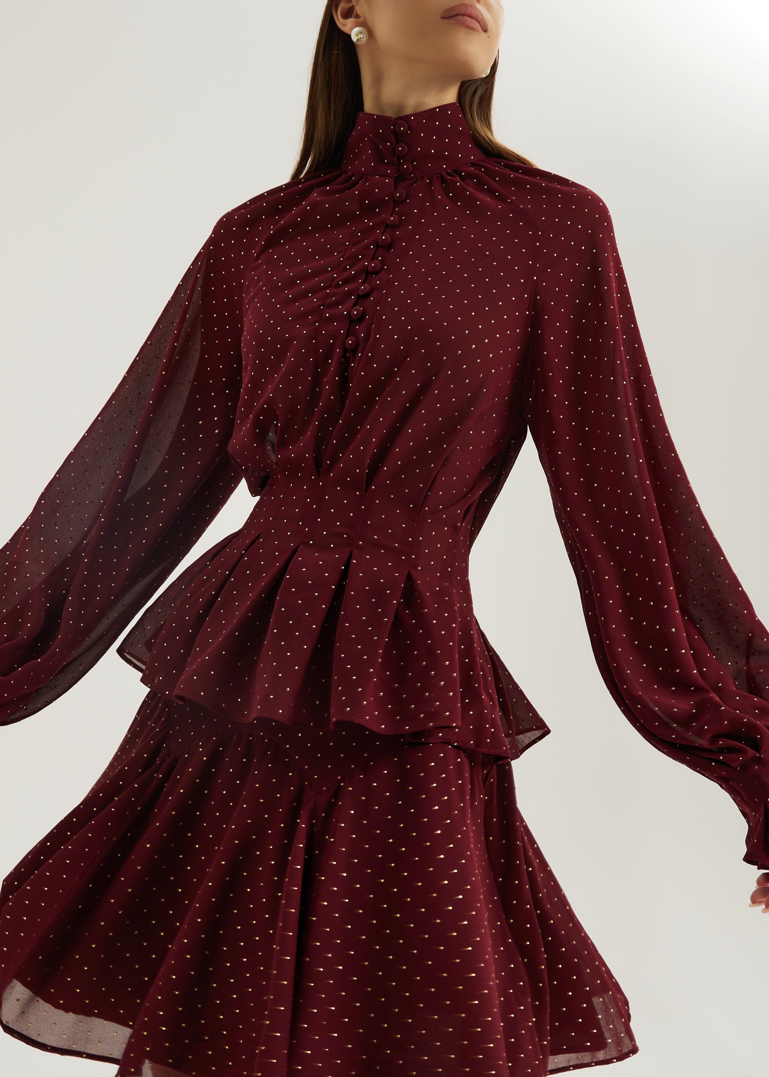 Allegra Flounce Polka Dot Skirt | Merlot/Gold