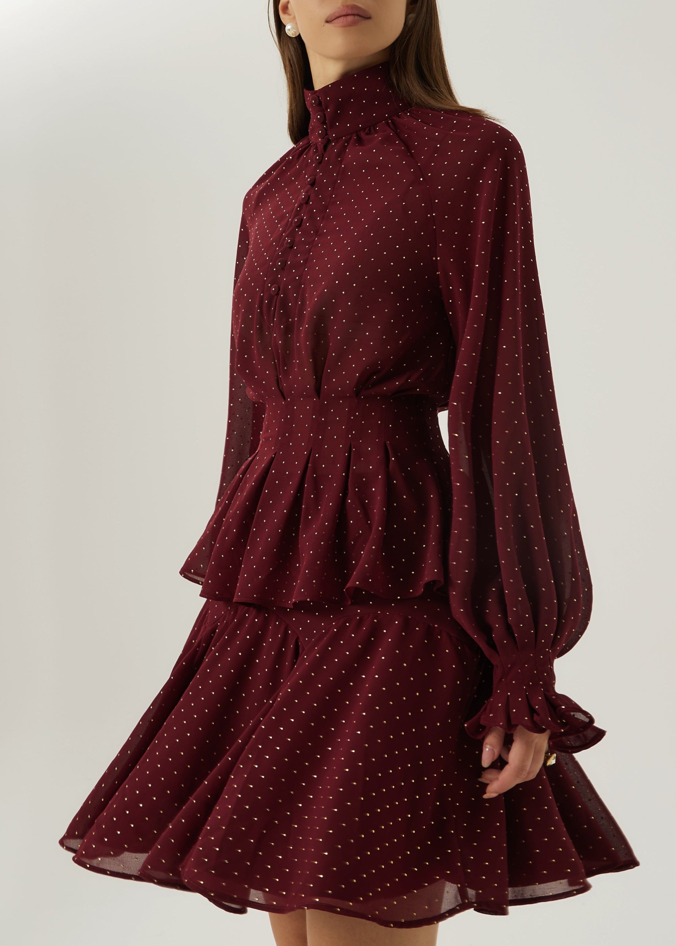 Allegra Flounce Polka Dot Skirt | Merlot/Gold