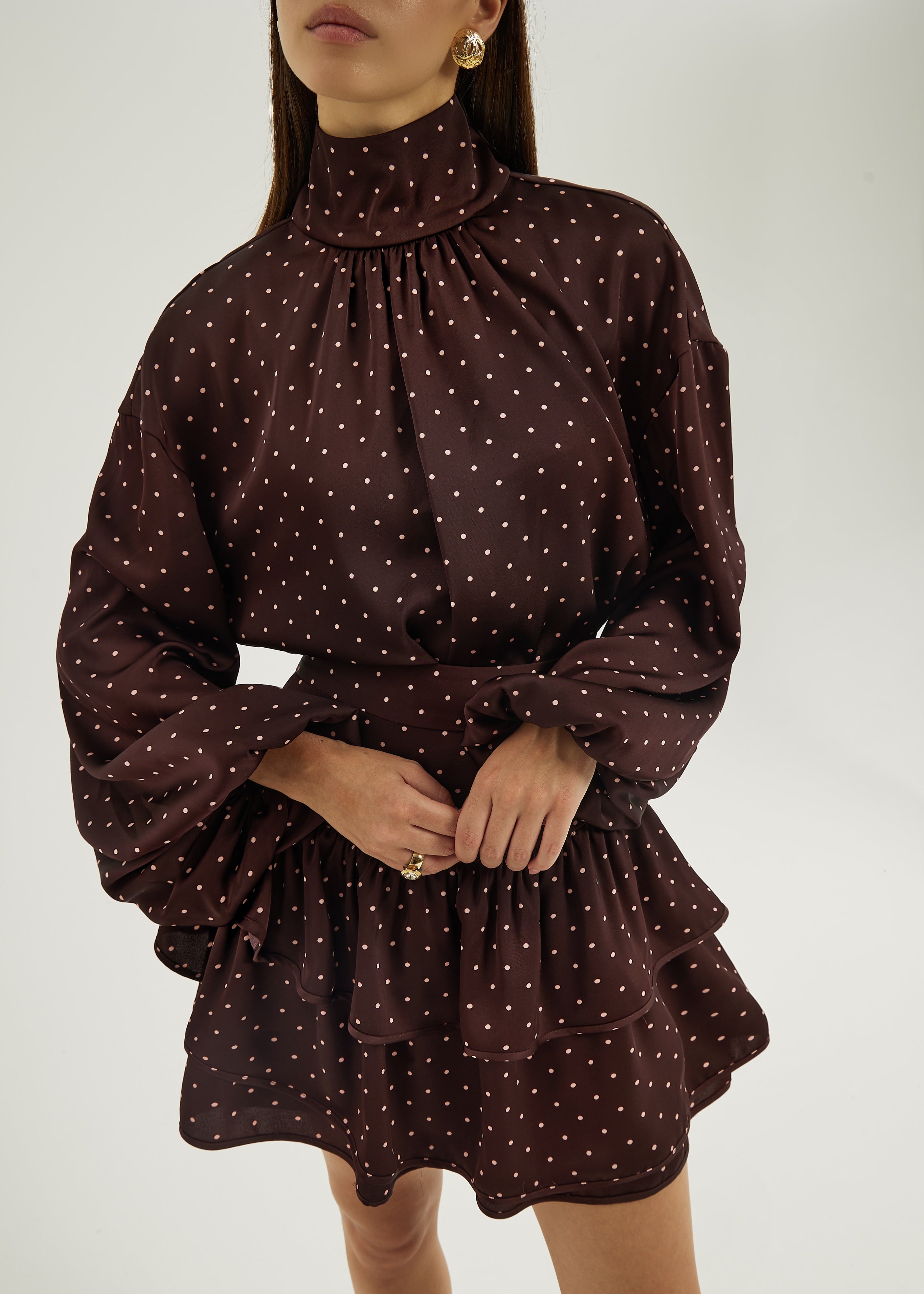 Anais Tiered Polka Vibe Skirt | Merlot