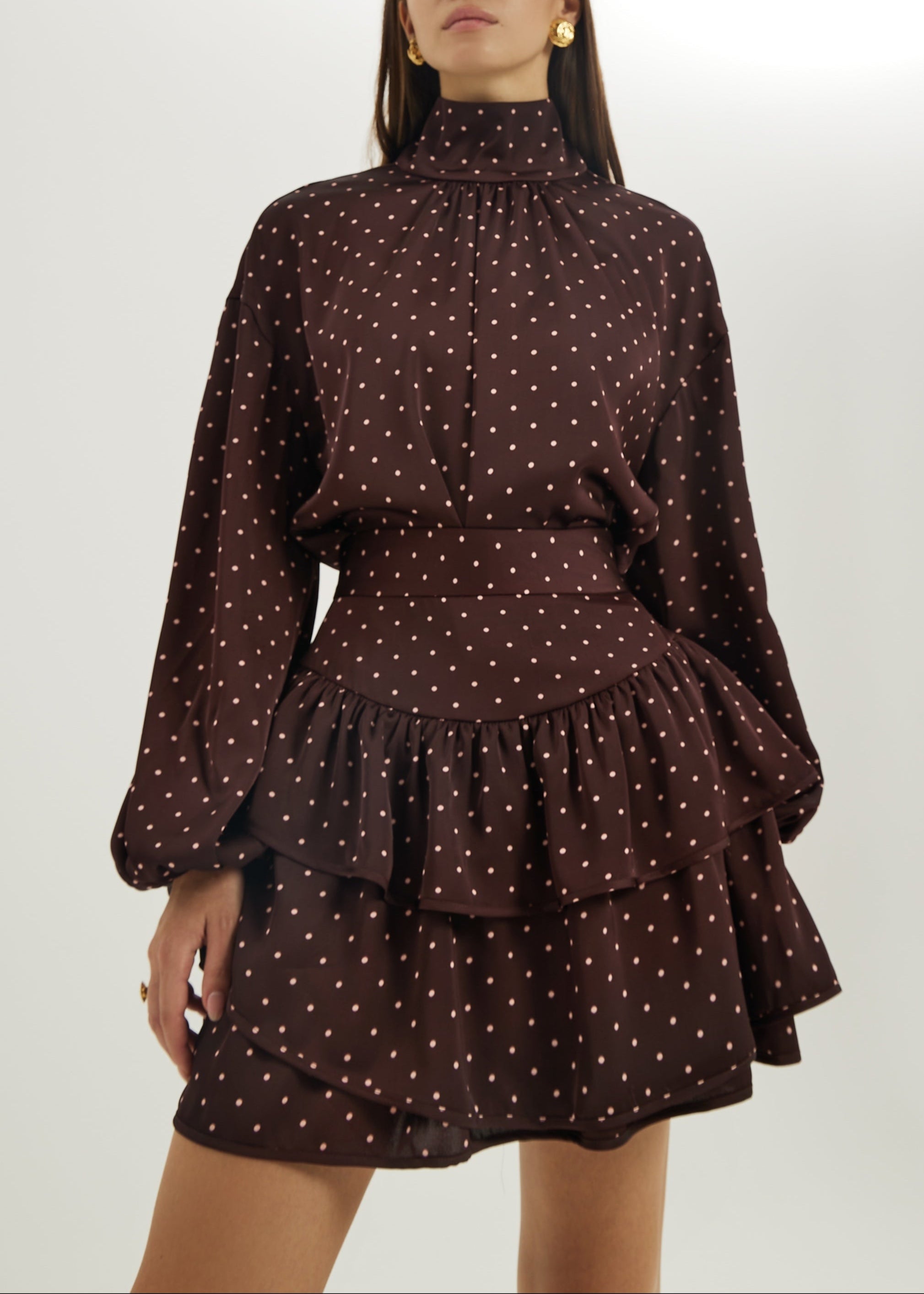 Anais Tiered Polka Vibe Skirt | Merlot