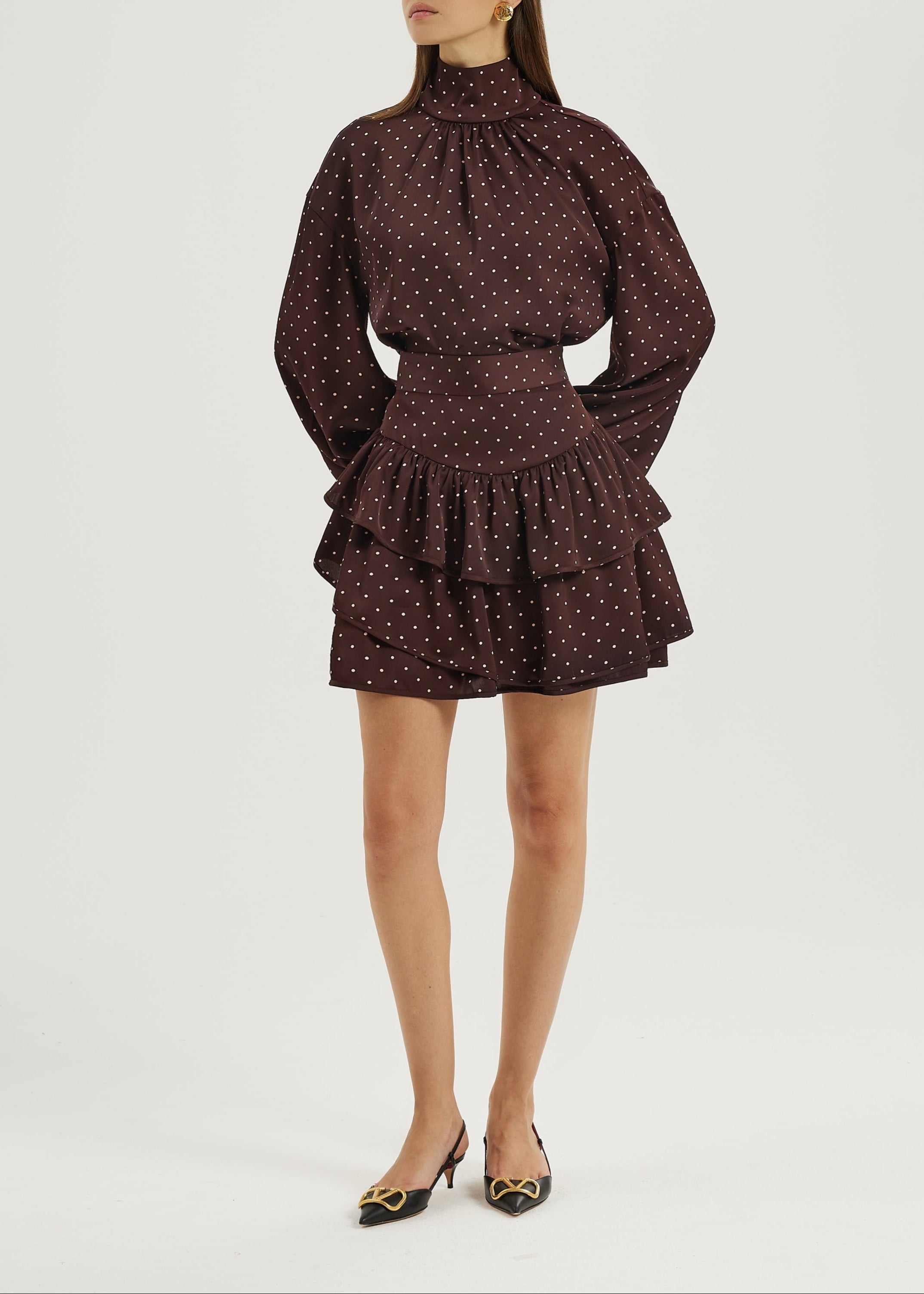 Anais Tiered Polka Vibe Skirt | Merlot