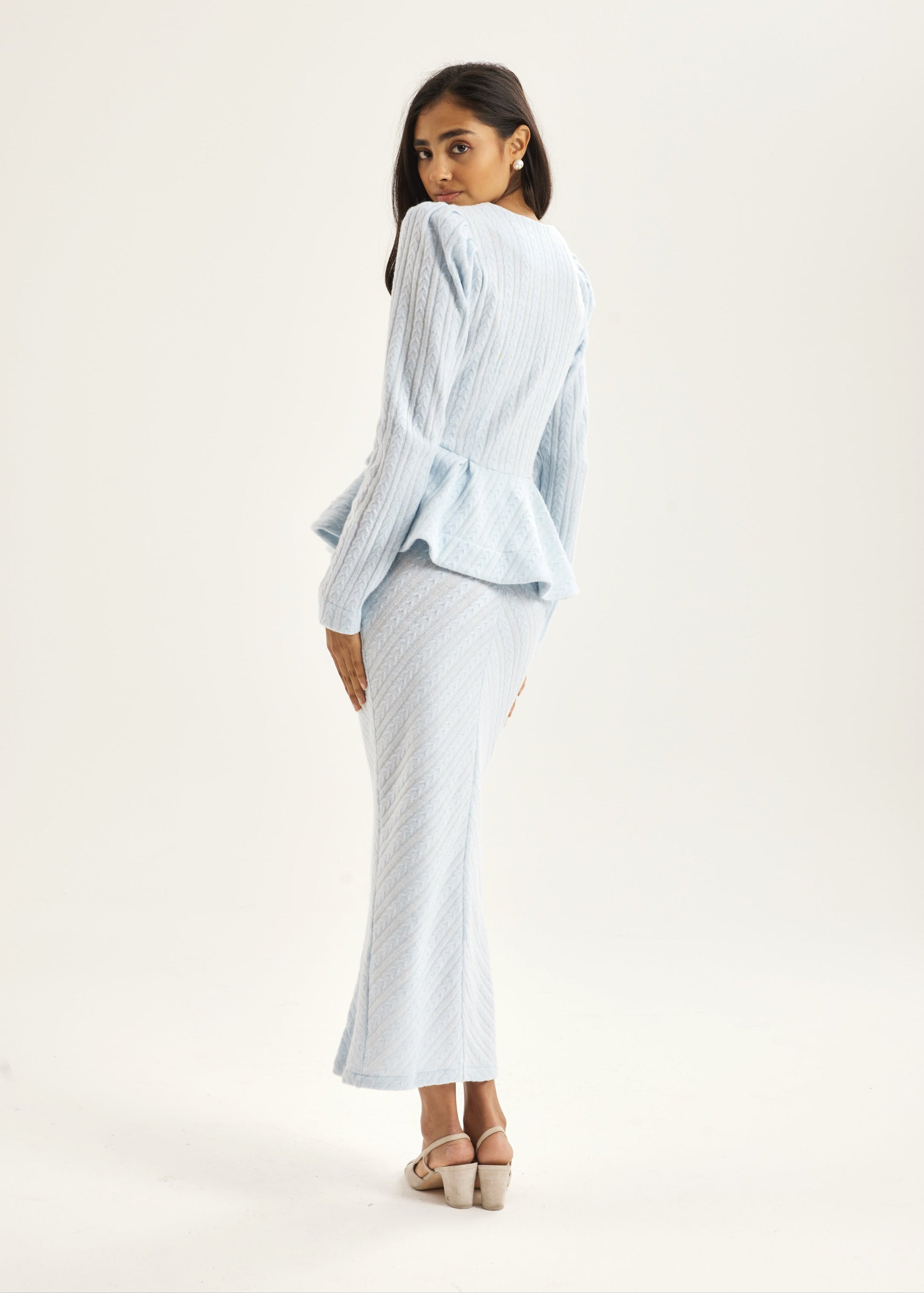 Anastasia Cable Knitted Skirt | Pastel Blue