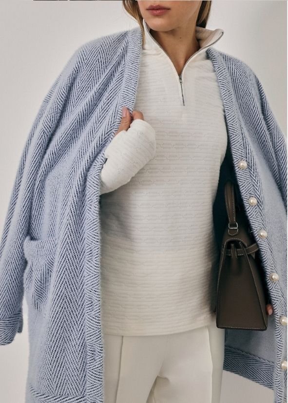 Arabelle Chevron Cosy Cardigan | Navy/White